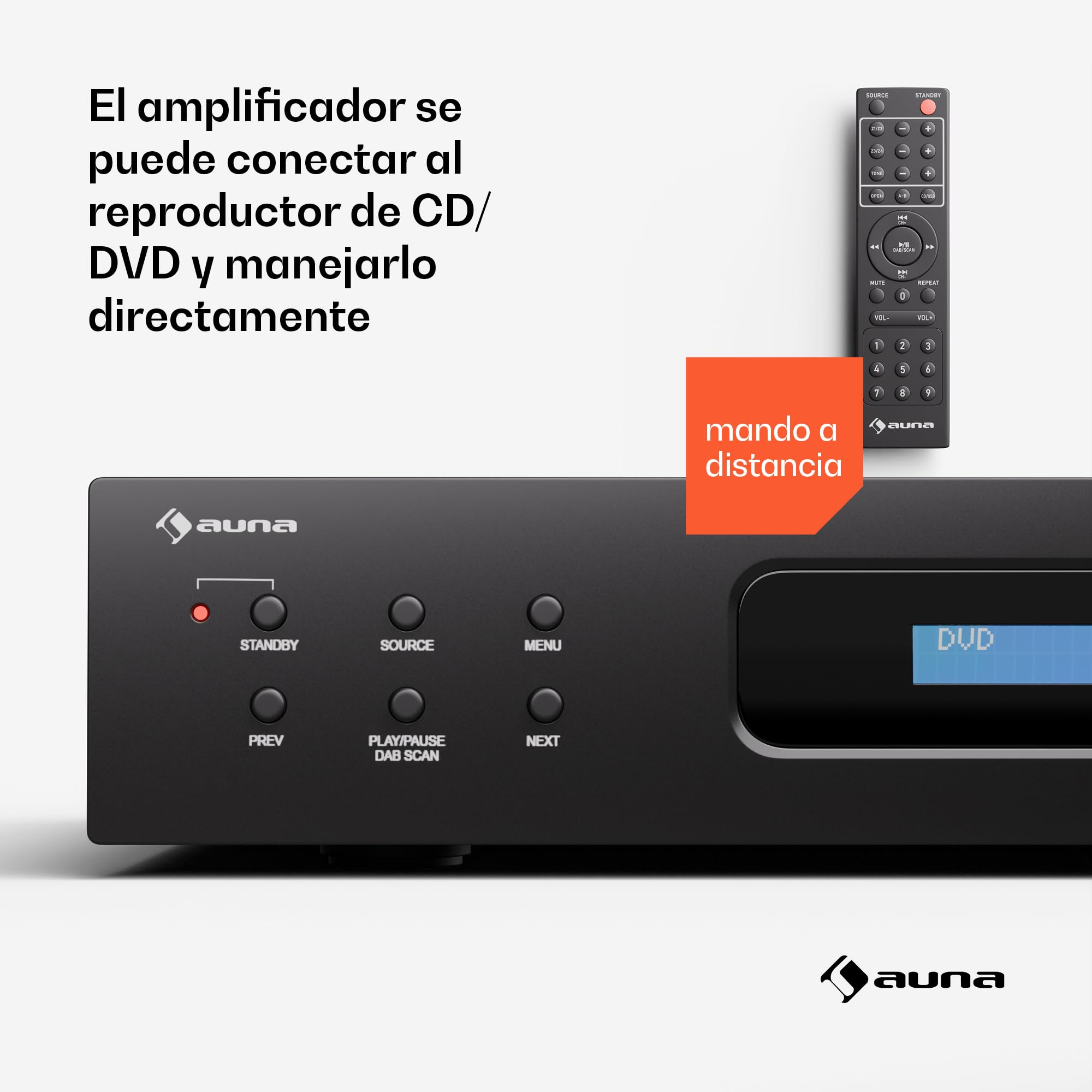 Auna Art22 Amplificador HiFi Bluetooth & Radio Dab+ - 2x60W Sonido Estéreo, Entradas Óptica & Coaxial, Sintonizador FM, Reproducción CD/DVD, Mando a Distancia, Diseño Compacto, Negro