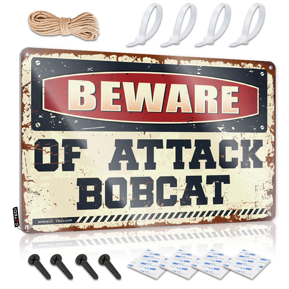 Fzfn Colour Tiki Soft Area Vintage Wall Decor - Beware Of Attack Bobcat Sarcastic Metal Wall Art Ready To Hang For Dressing(30X40cm)