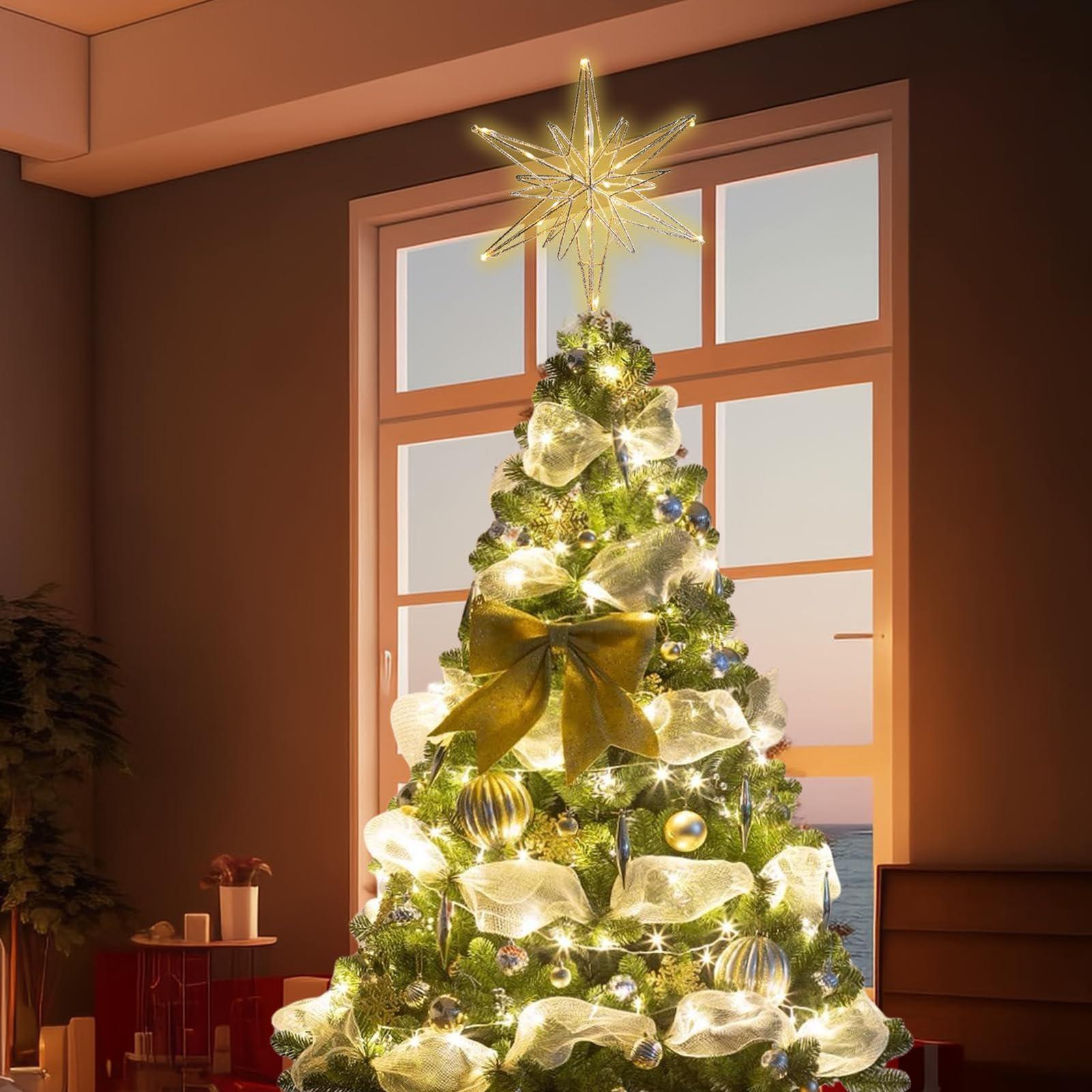 WHOLEV Kerstboom Topper, 20cm Rose Gold Boom Toppers WHOLEV Kerstboom Topper, 20cm Rose Gold Boom Toppers