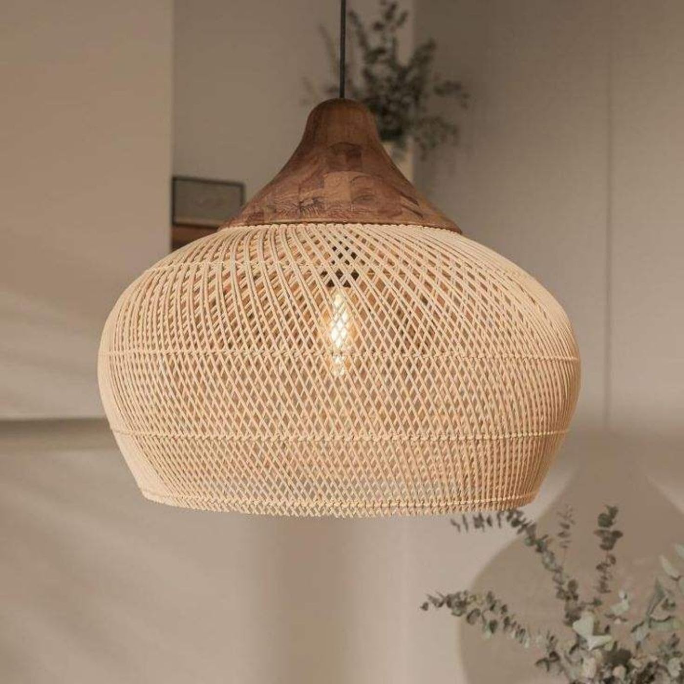 Export India Solution Cane Pendant Lamp with Wooden Handle | Handwoven Decorative Hanging Light for Residential, Commercial, Hotel & Café Spaces | LP-88-image-15