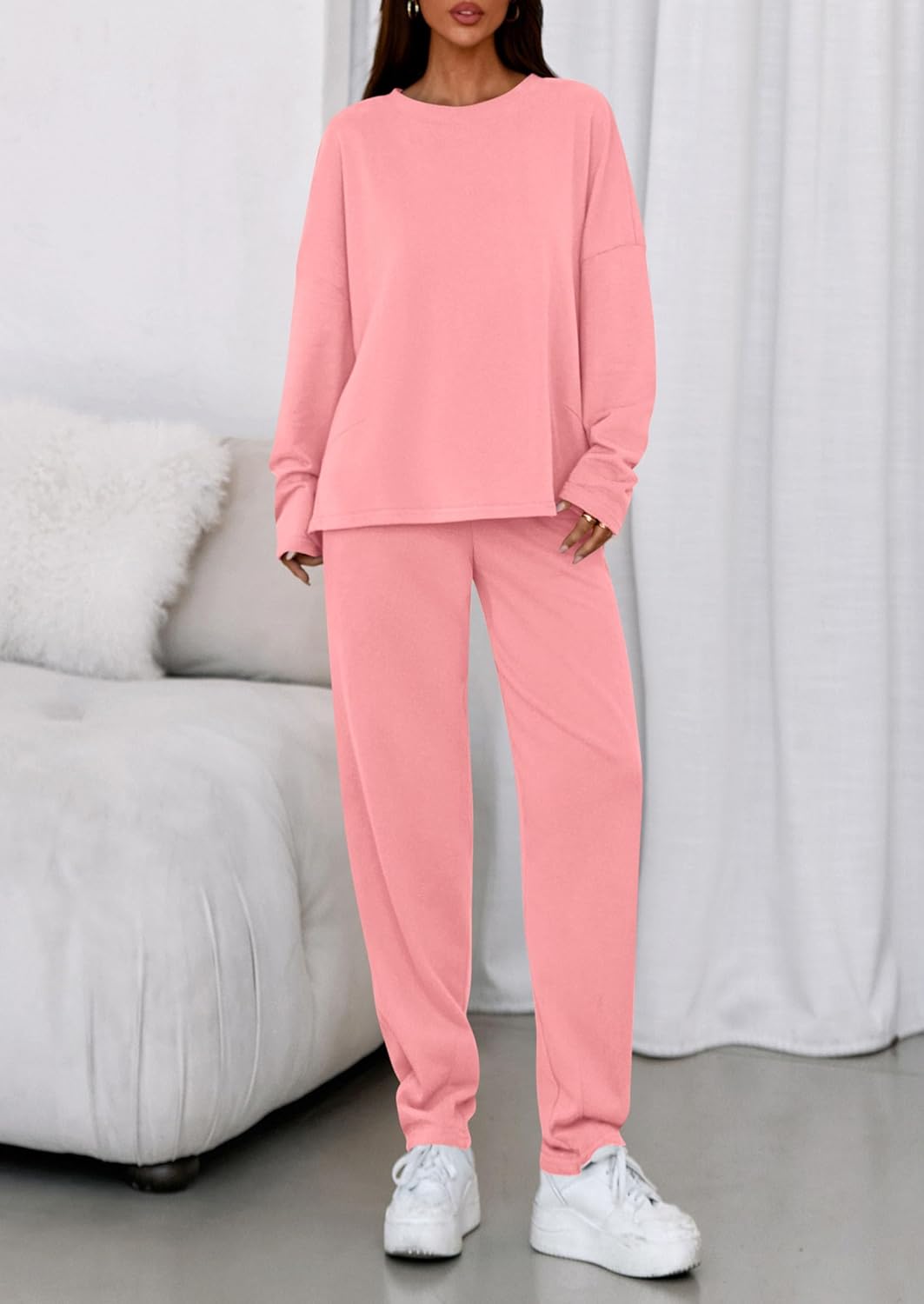 PRETTYGARDEN Womens 2 Piece Matching Lounge Sets 2025 Fall Long Sleeve Boatneck Sweatsuit Drawstring Sweatpants Pockets - Image 2