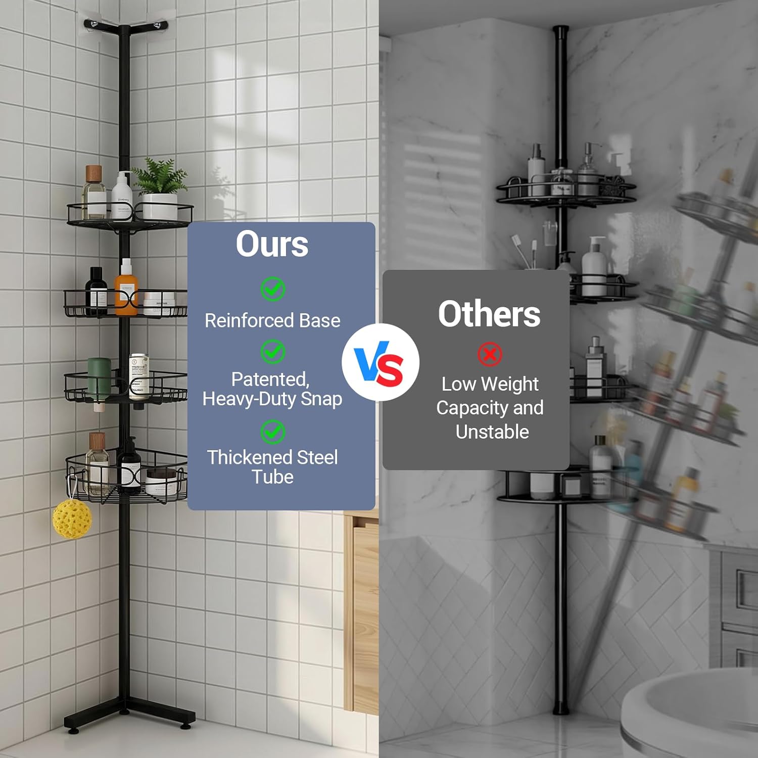 Corner Shower Caddy Standing, 4-Tier Sturdy Rust-Resistant Shower Corner Shelf Organizer, Shower Organizer Corner Universal Fit for Any Bathroom Height