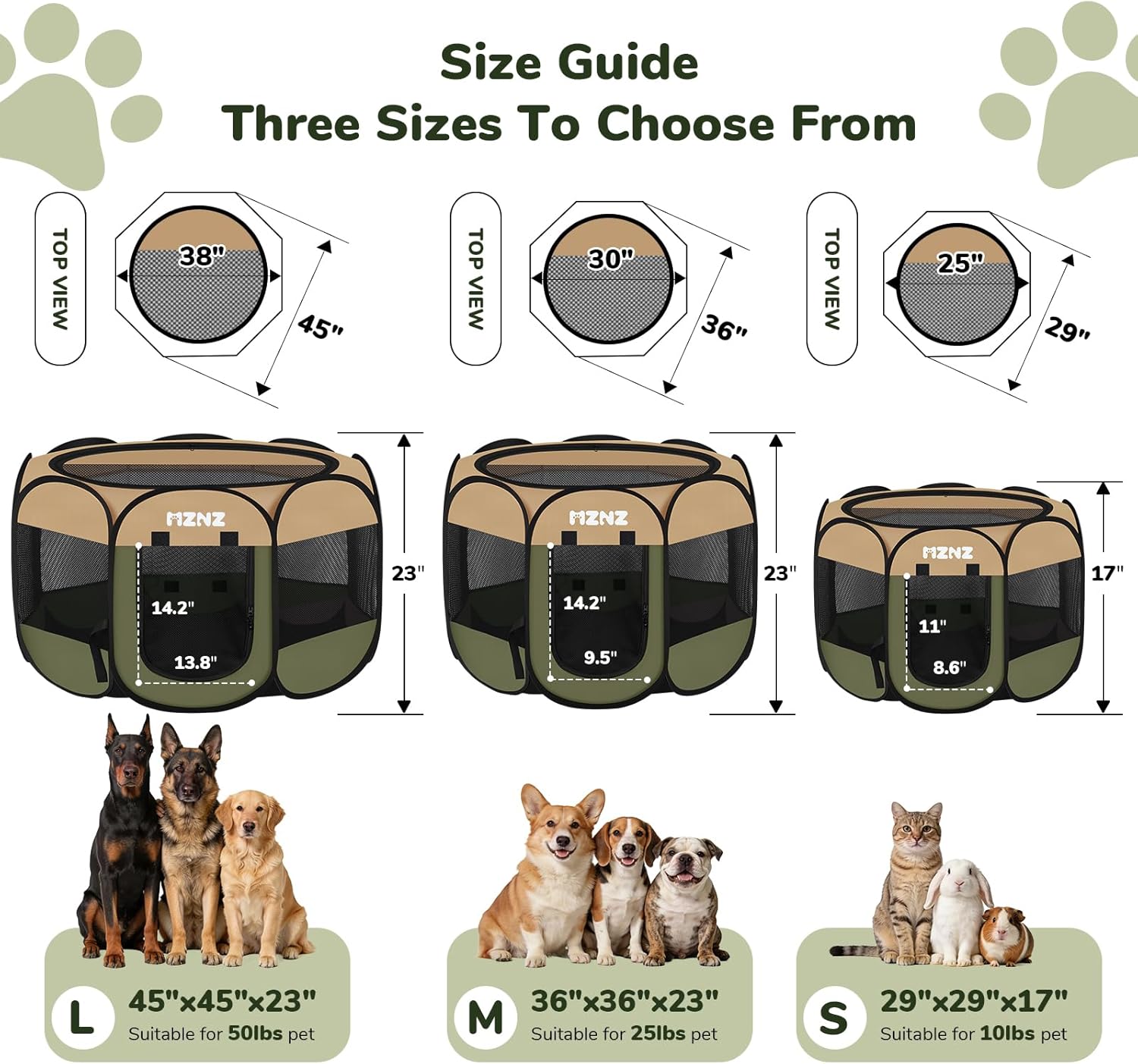 Dog Cat Playpen, Portable Puppy Pet Crate Indoor for Small Dogs Cats Rabbits, Foldable Dog Cage Enclosure for Outdoor, Pop Up Dogs Tent Kennel with Carrying Case, Olive Green