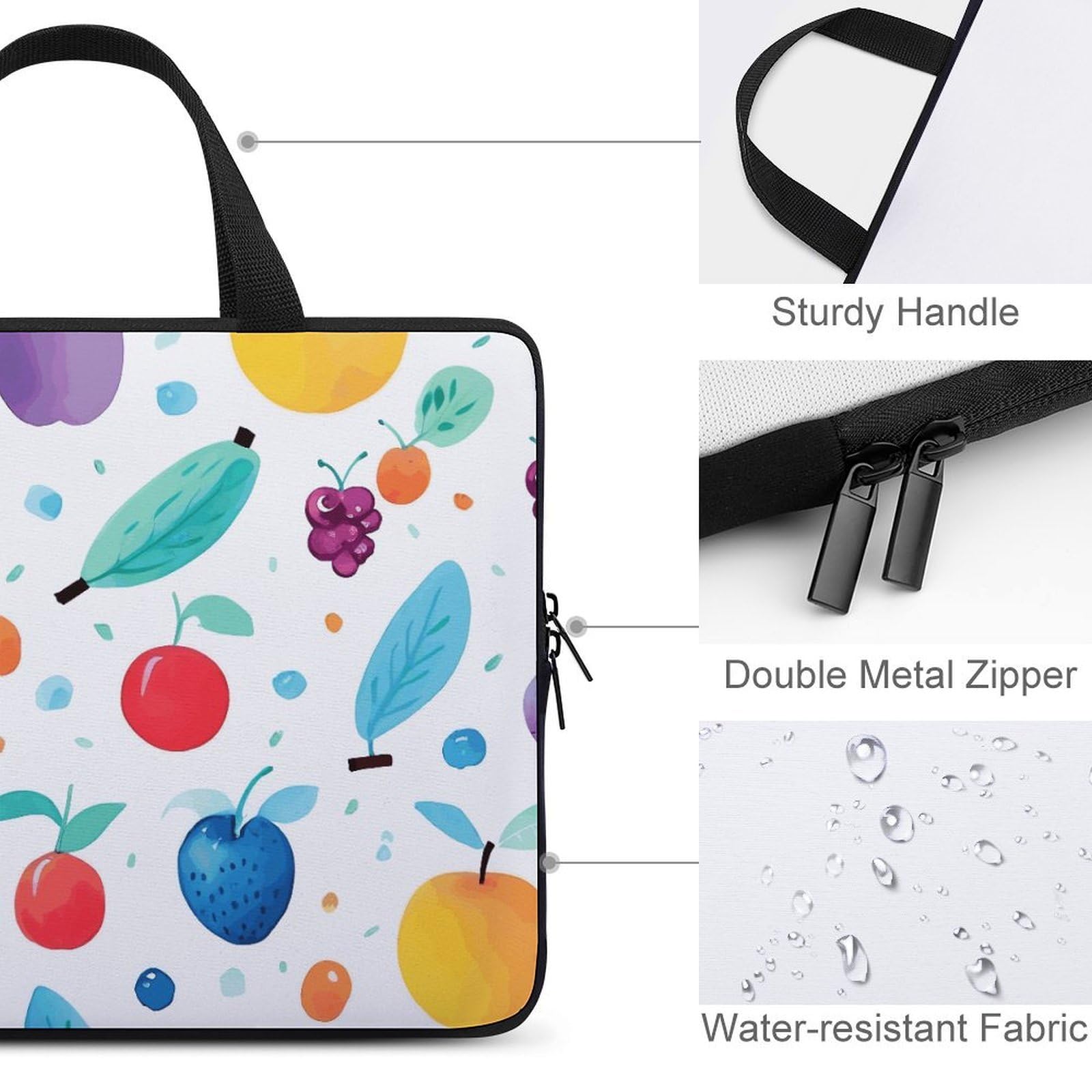Blue and Fruits - Custodia per computer portatile, ultra sottile, leggera e impermeabile, in neoprene resistente, con cinghia da polso