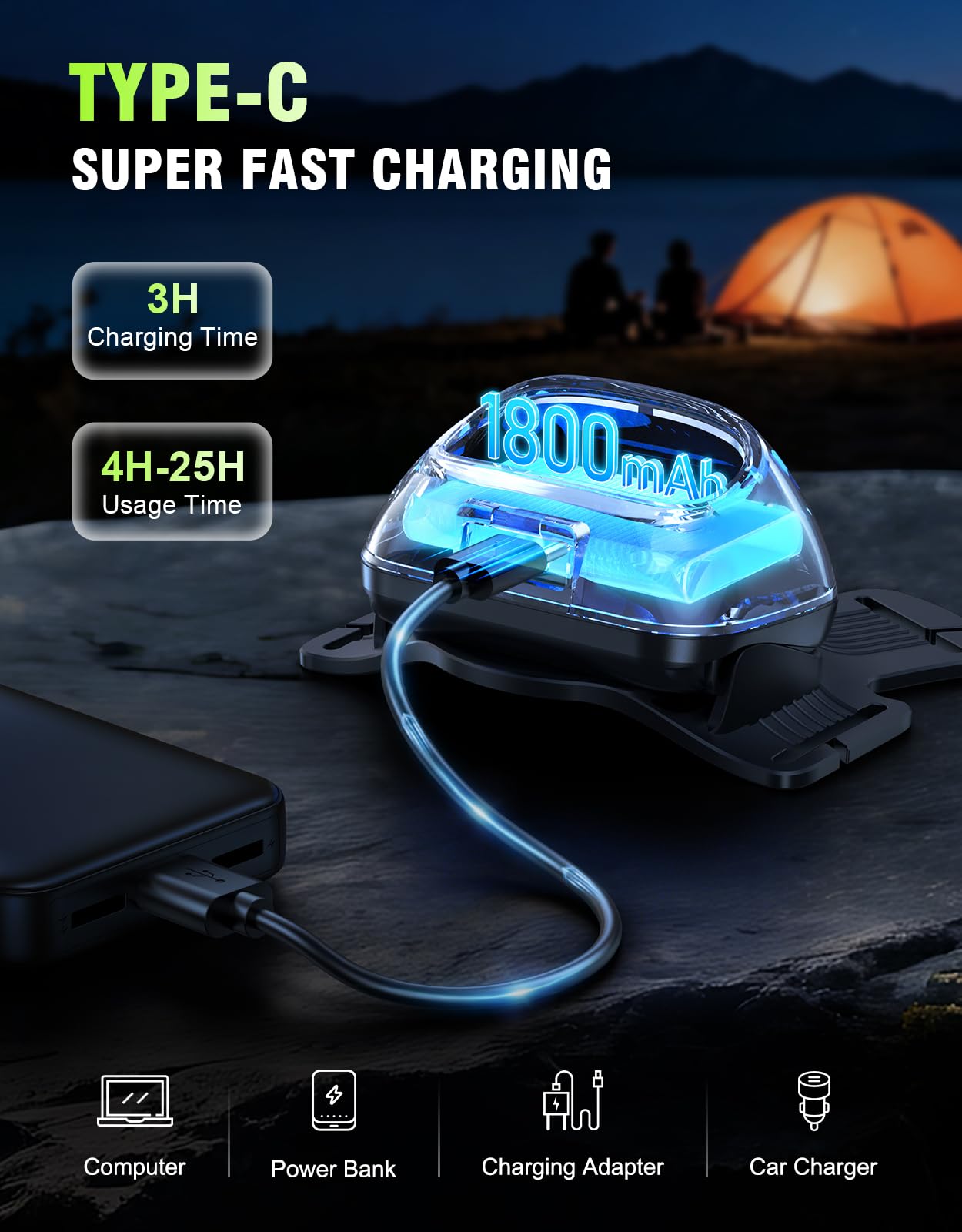 Luci da corsa per corridori, 500 lm, 1800 mAh, luce da corsa ricaricabile con 7 modalità e fascio regolabile a 45°, impermeabile IPX4 a 360°, gilet riflettente per passeggiate notturne, jogging