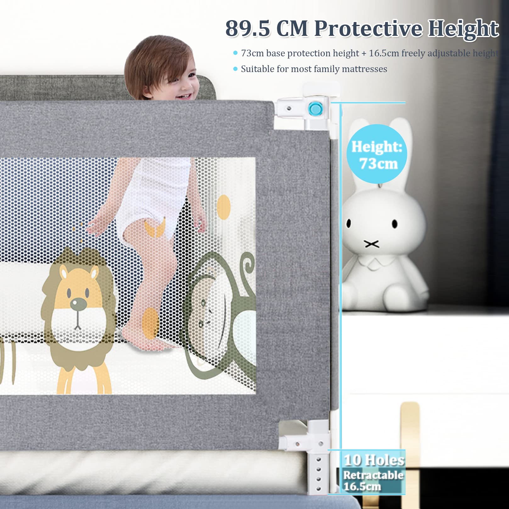 Barrera Seguridad Cama Niños Portatil 200cm, Barandilla Cama Niños Anticaída con Elevación Vertical/Doble Cierre De Seguridad/Ajustable En Altura Barrera Cama - 1 Lado