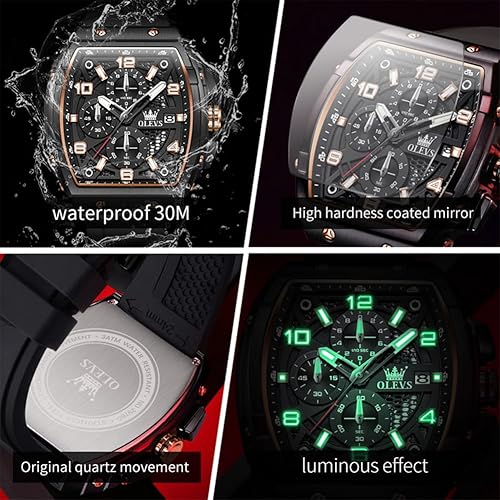 Miniatura 4 de OLEVS Mens Watches Stylish Chronograph Waterproof Luminous Silicon Strap Multifunction Watches for Men Business White Men Wrist Watch