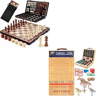 Bravmate Magnetic Wooden Chess Set & Checkers Board Game and Horse Race Board Game