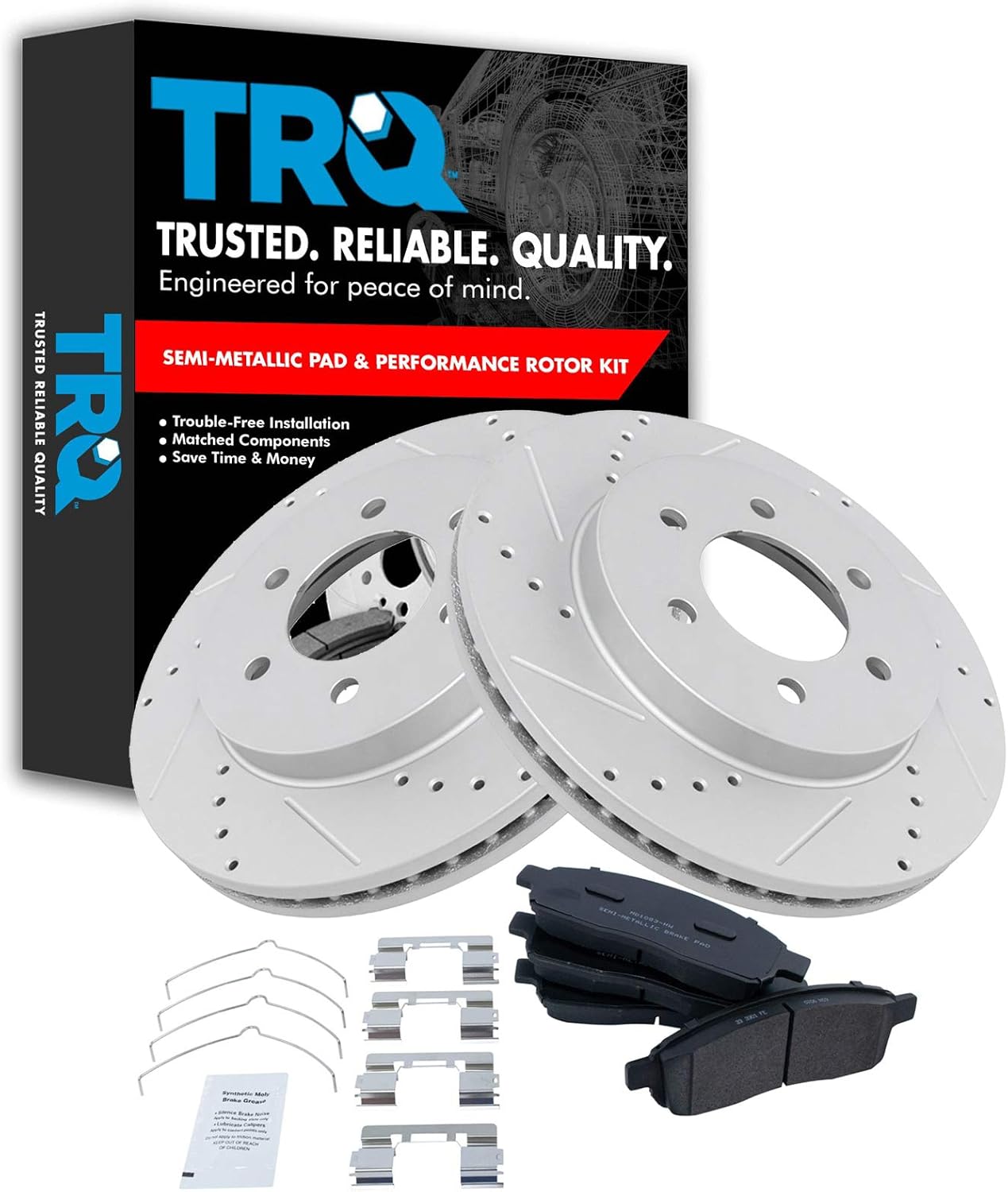 TRQ Front Performance Brake Pad & Rotor Kit Brake Pads Brake Rotors Set Semi-Metallic Premium G-Coated Compatible with 2004-2008 Ford F-150 2006-2008 Lincoln Mark LT