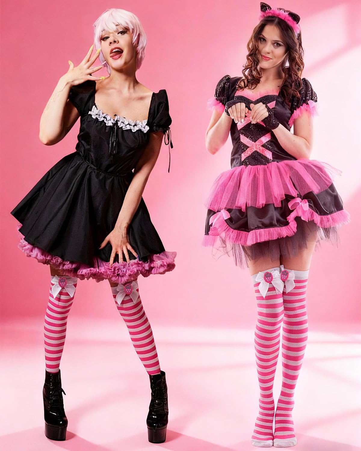 Syhood Halloween Striped Thigh High Socks for Women Long Knee High Socks with Strawberry Bow Candy Cane Stockings