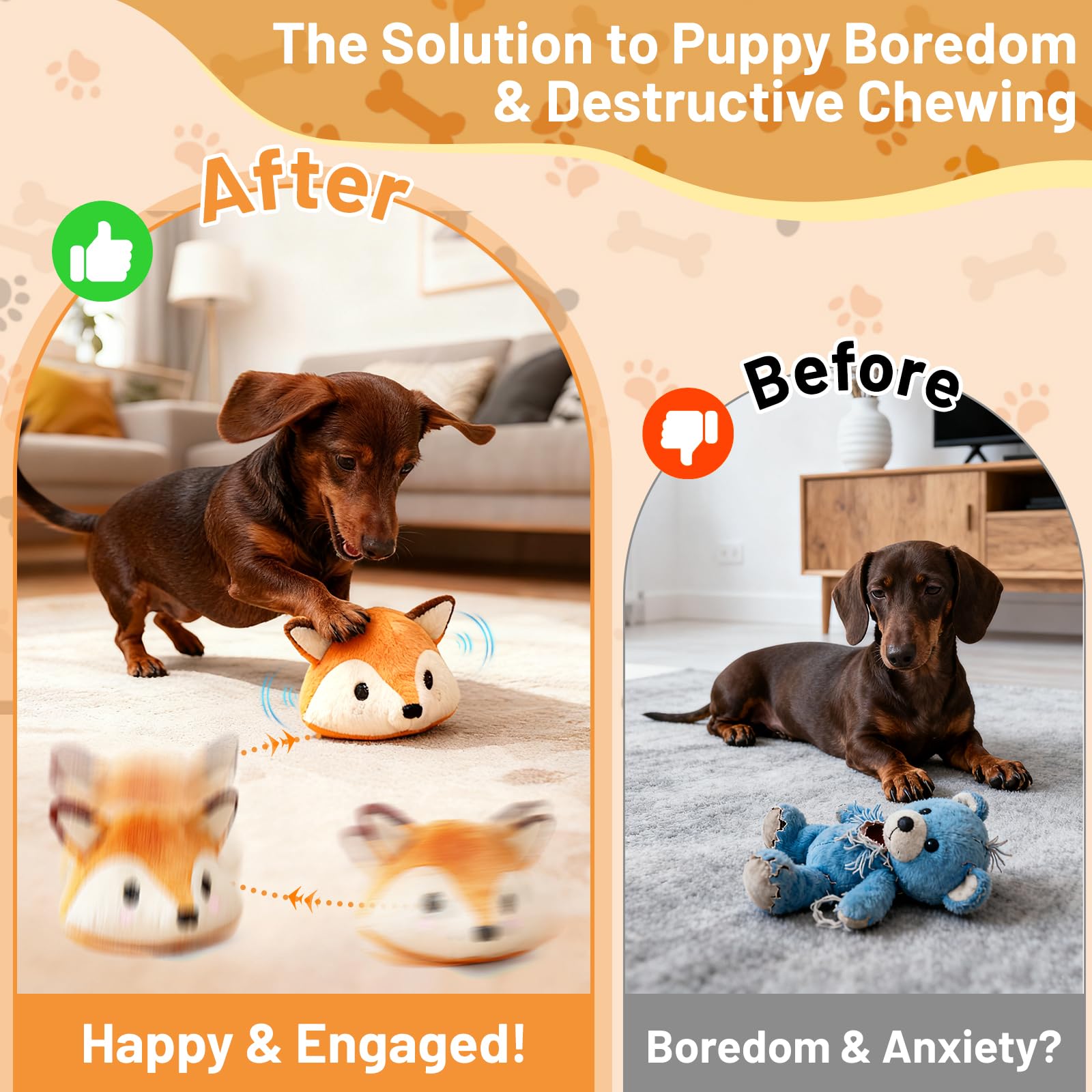 Interactive Fox Puppy Toy for Anxiety & Boredom Relief - Automatic Self-Moving, Bouncing & Vibrating with Sound for Mental Stimulation | Rechargeable & Chew-Resistant for All Breed Sizes - image 3