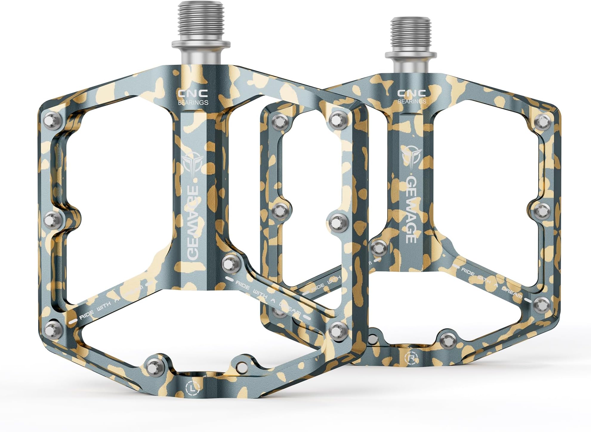 GEWAGE Road/Mountain Bike Pedals - 3 Bearings Bicycle Pedals - 9/16” CNC Machined Flat Pedals with Removable Anti-Skid Nails