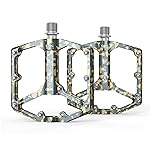Road/Mountain Bike Pedals - 3 Bearings Bicycle Pedals - 9/16 CNC Machined Flat Pedals with Removable Anti-Skid Nails (Camouflage-Yellow)
