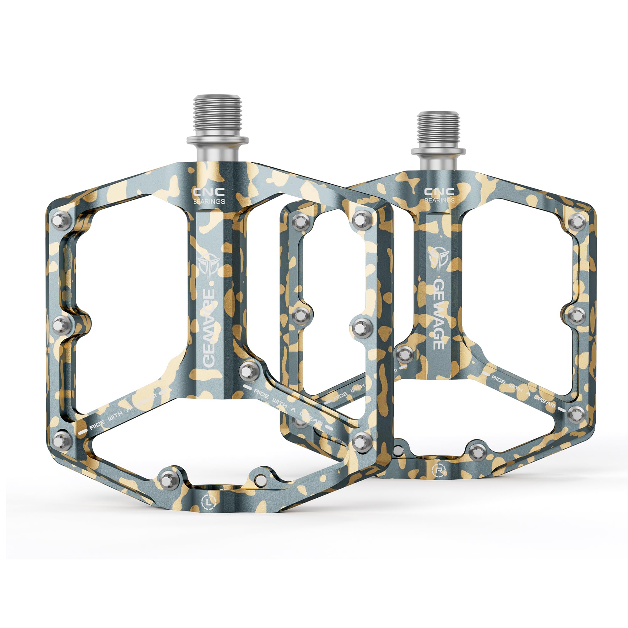 GEWAGE Road/Mountain Bike Pedals - 3 Bearings Bicycle Pedals - 9/16” CNC Machined Flat Pedals with Removable Anti-Skid Nails