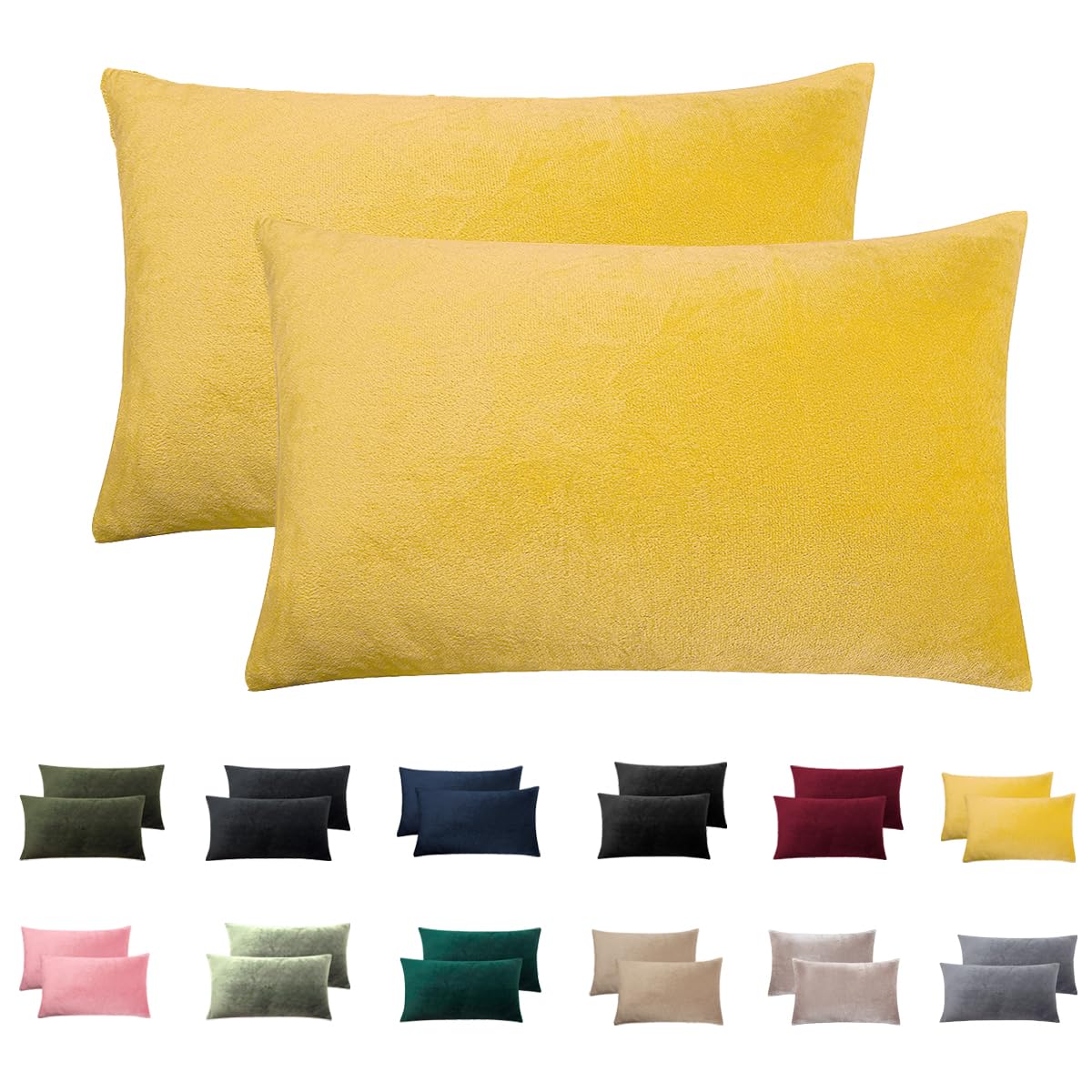 Soifox Velvet Warm Pillow Cases 2 Pack Yellow - Winter Thermal Pillowcases with Envelope Closure, Flannel Soft Fluffy Pillow Covers, Decorative Cushion Covers 50x75cm โ image 1