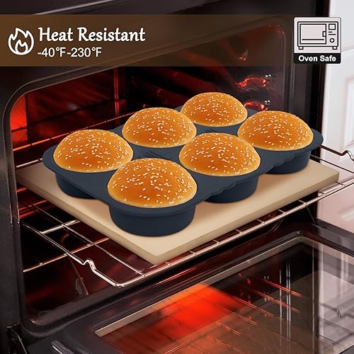 Miniatura 4 de Molde para pan de hamburguesas, molde de silicona para pan de hamburguesas de 6 cavidades, molde antiadherente para bollo de hamburguesa de calor,