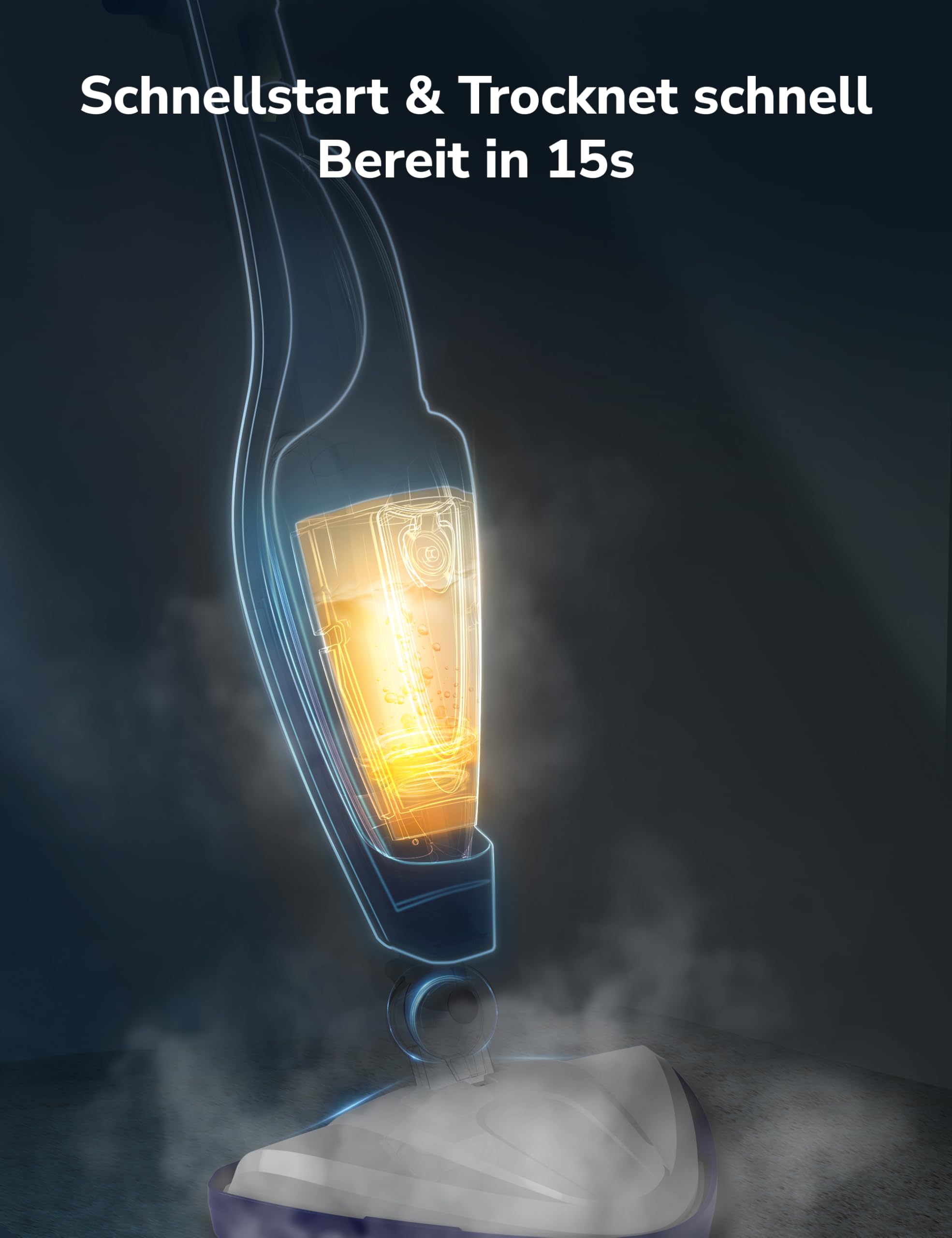 12-in-1 Dampfreiniger Bodenreiniger, 1500W Steam Mop mit Handgerät, 15 Sek. Schnellaufheizung, 30g/min Dampf, entfernt 99,99% Schmutz, für Fliesen, Laminat, Fenster, Sofa, Kleidung, Haushalt