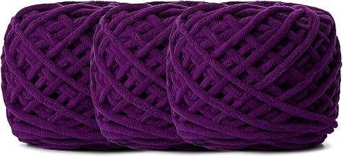 Vista 49 de Paquete de 3 hilos gruesos de felpilla de felpa de 3.53 onzas (49.2 yardas), hilo de terciopelo esponjoso para tejer y hacer ganchillo, hilos de 3