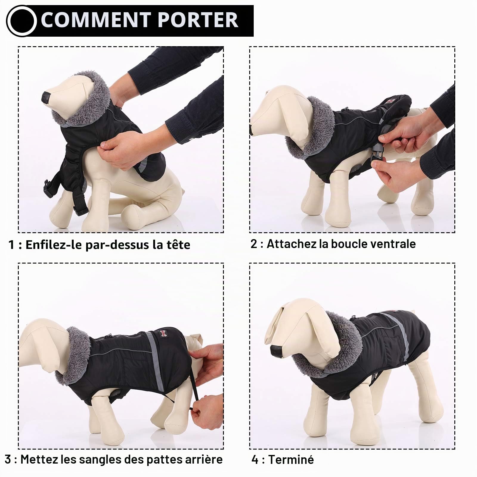 Manteau Chaud pour Chien - Réfléchissant - Imperméable - Coupe-Vent - Col roulé - Doublure en Polaire épaisse - Vêtement pour Animaux de Compagnie - Gilet réglable pour Toutes Les Tailles de Chien -