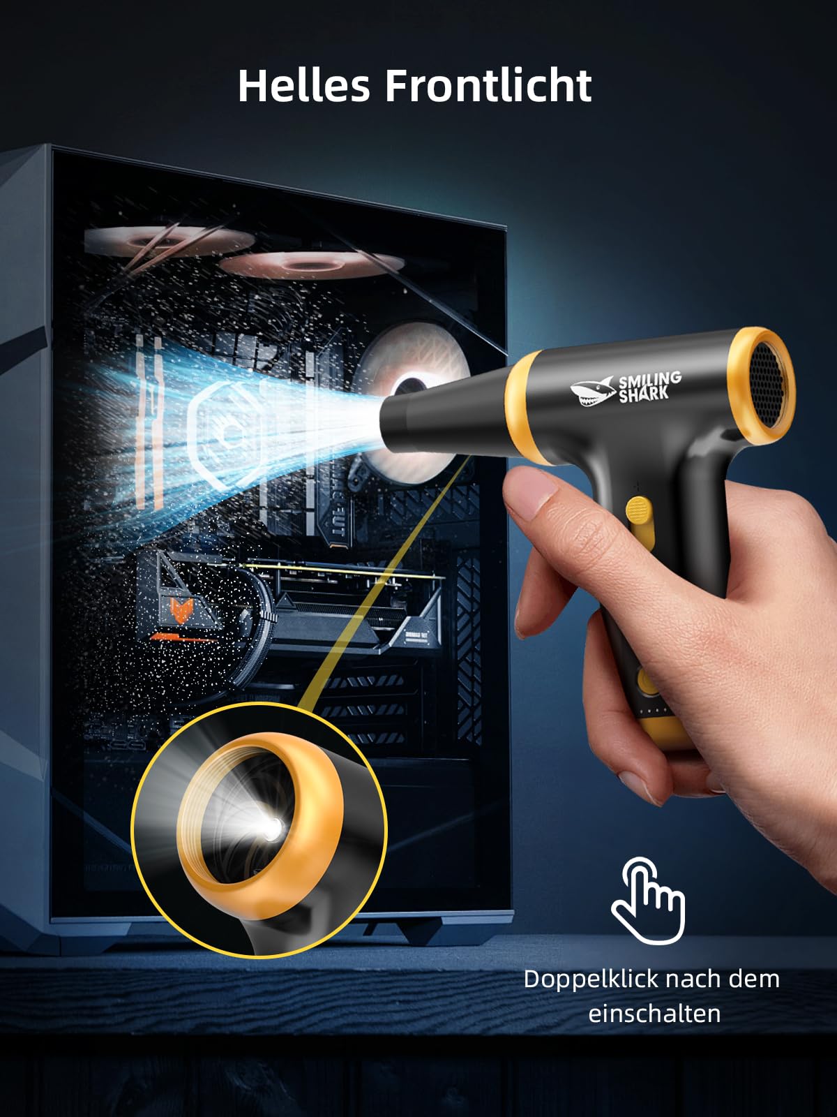 Smiling Shark Elektrische Staubgebläse JF-01 130000RPM Druckluft Compressed Air Duster mit LED-Licht