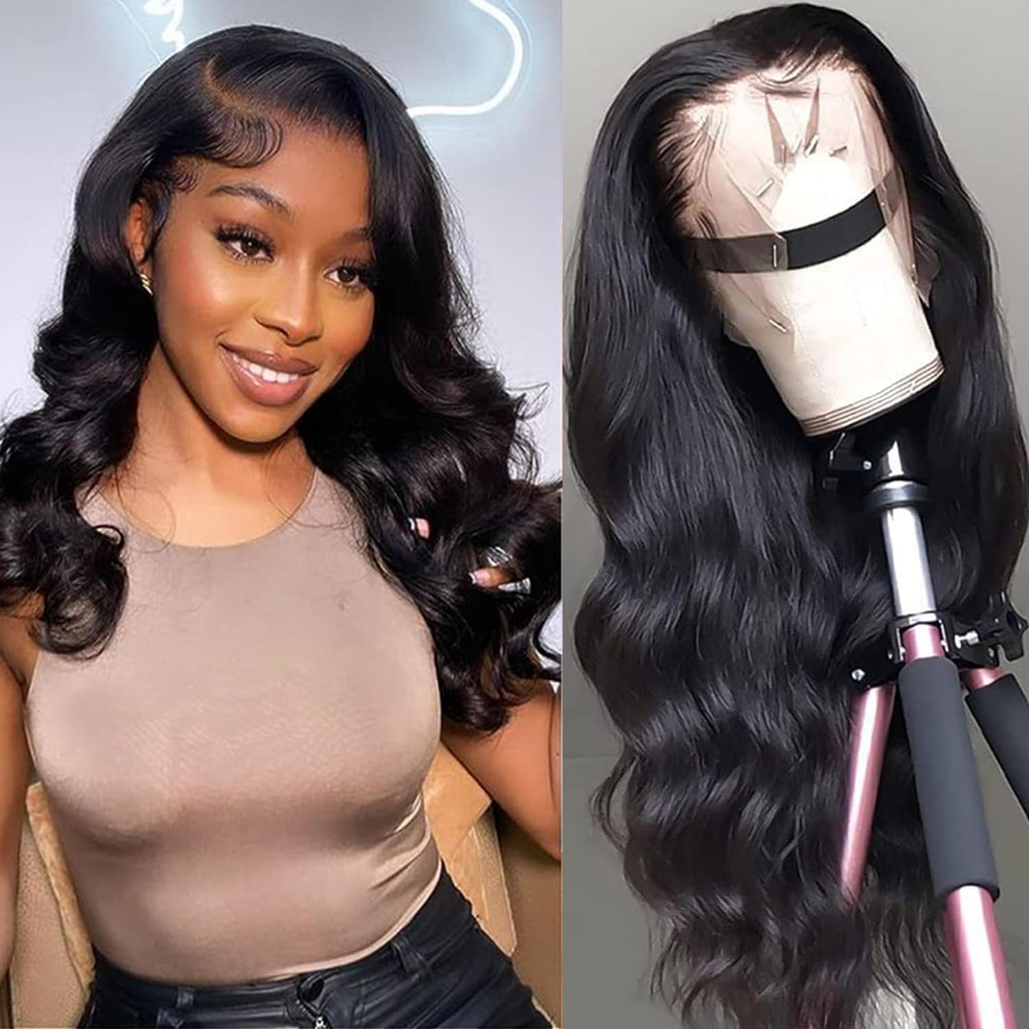 Body Wave Lace Front Wigs Human Hair Wide Lace 180 Density Human Hair Wigs 13x4 Human Hair Lace Front Wigs Pre Plucked 20 Inches Natural Color