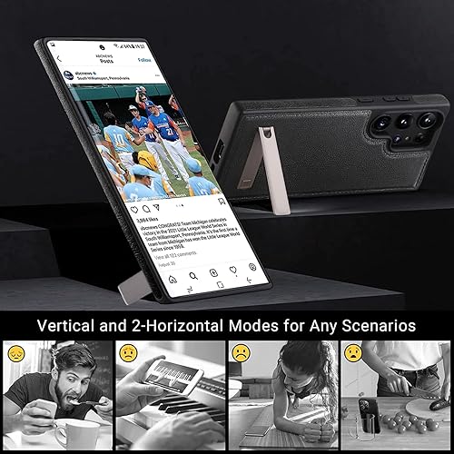 Miniatura 4 de Funda de cuero para Galaxy S23 Ultra, delgada, flexible, agarre suave, funda de lujo Vgean para hombres, funda protectora delgada con función atril