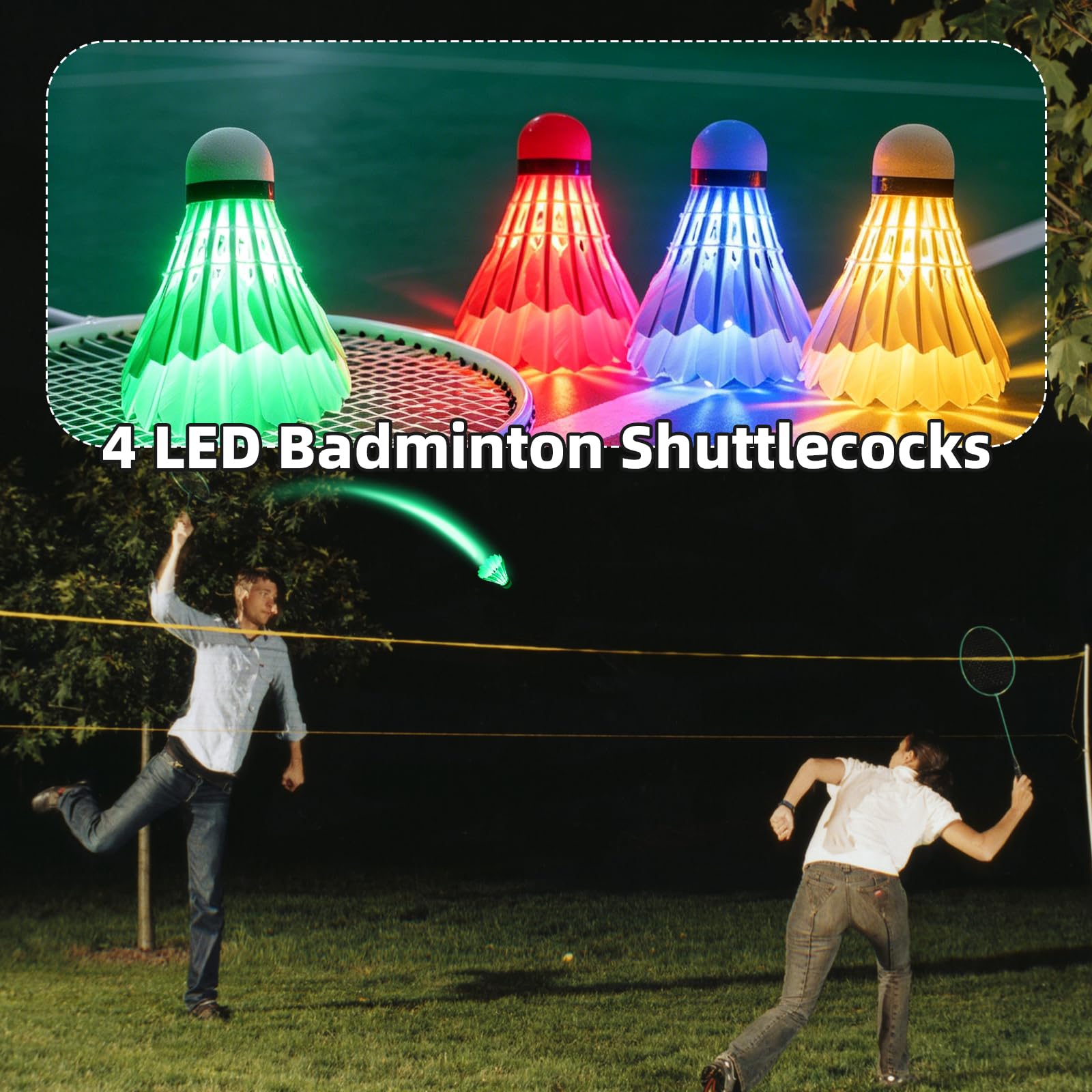 Binnan 4 Piezas Volante Bádminton LED Brillante para Deportes Interior Exterior Duradero