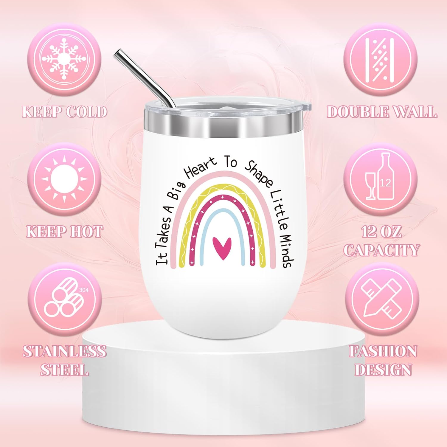 Teacher Gifts for Women, Teacher Valentines Gifts, Teachers Appreciation Gift for Valentines, Birthday, Appreciation Week, Thanksgiving, Christmas, Thank You Gift for Teachers with Pen Holder (Pink) - Image 3