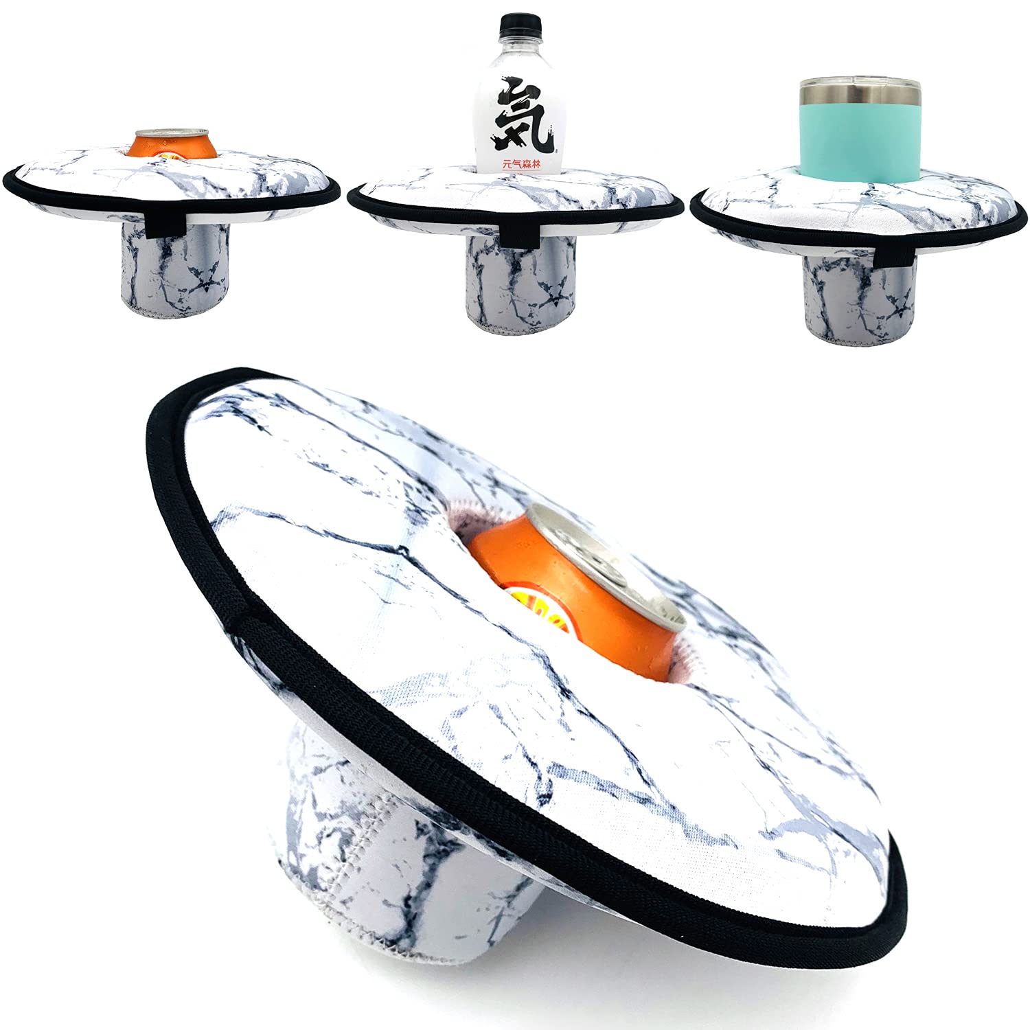 Wanty Large Size Neoprene Floating Drink Holder Floating Coaster Pool Drink Holder for Pool Party Water Fun, Fits to Skinny Cans/Bottles and Wide Mouth Cans/Bottles, 2 Pcs (White)