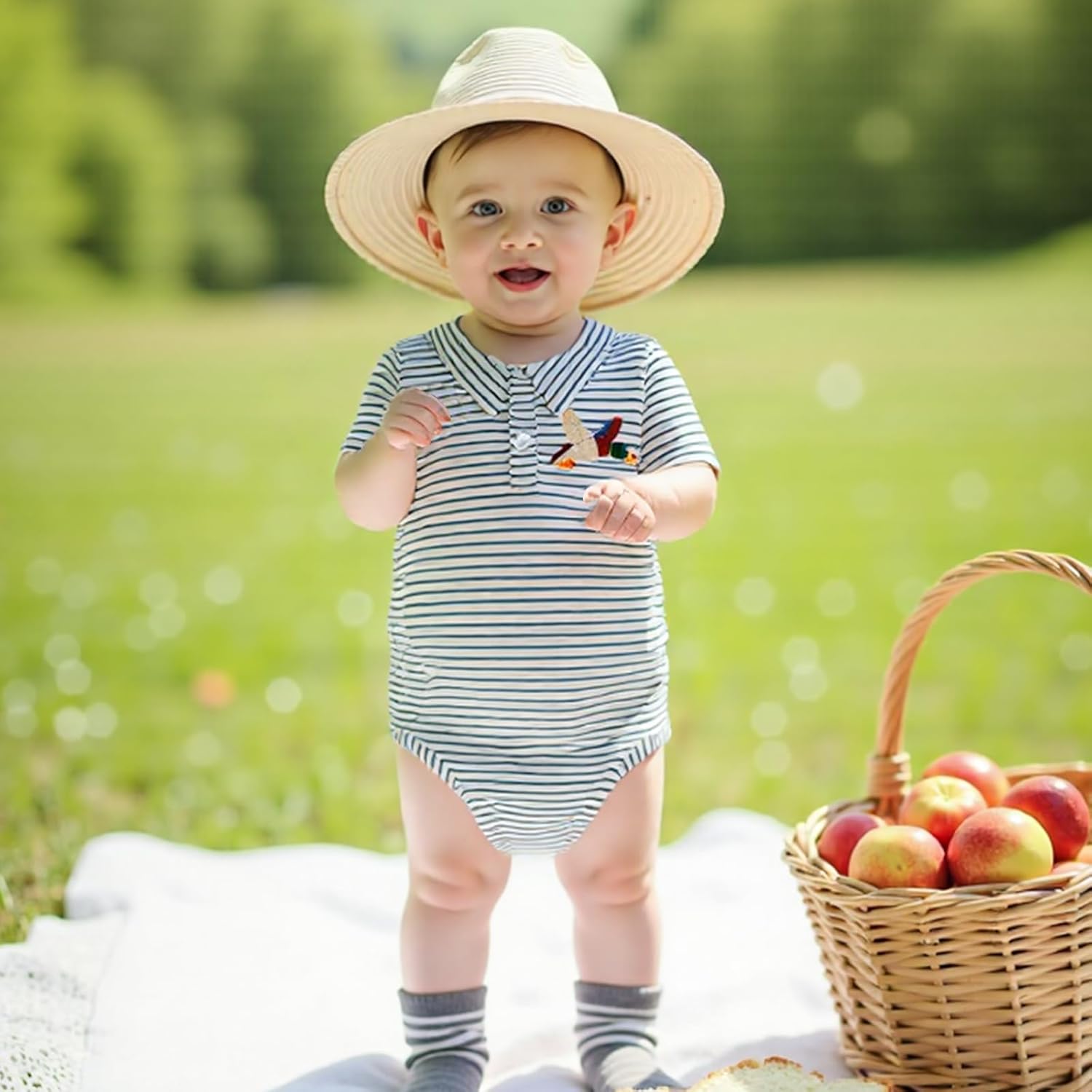 Ysfanwuxi Baby Boy Polo Romper Mallard Duck Button Down Striped T-Shirt Onesie Short Sleeve Collar Bodysuit Summer Outfit - Image 7