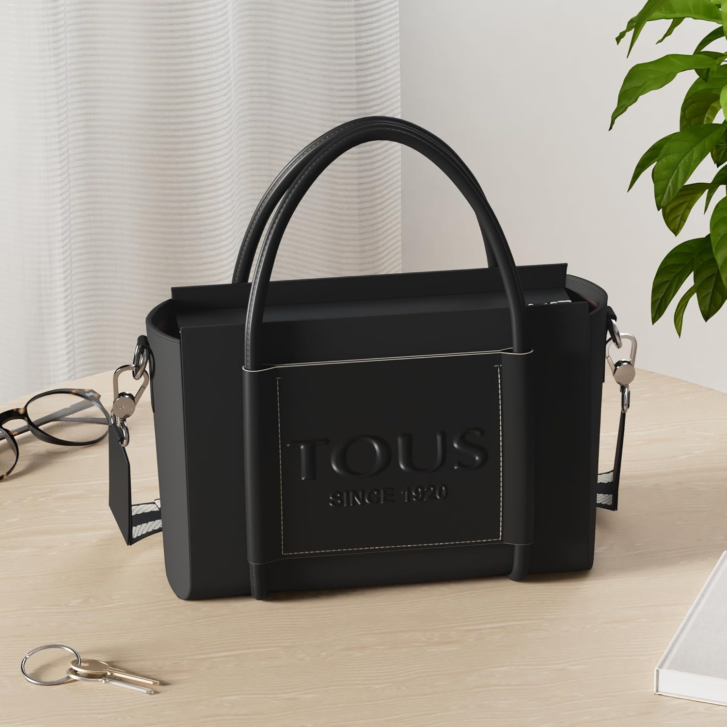 TOUS, L. EMPIRE SOFT SHOULDER BAG for Women, Black, Large, Black/White, L