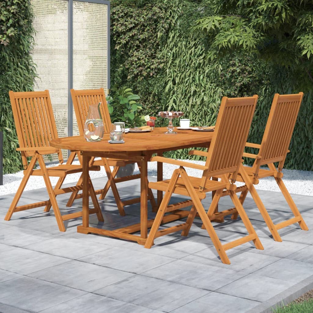 IKAYAA Conjunto Jardín Exterior Madera Mesa Extensible 4 Sillas Plegables Comedor Jardin Juego de Comedor de Exterior Madera de Acacia Muebles de Jardín