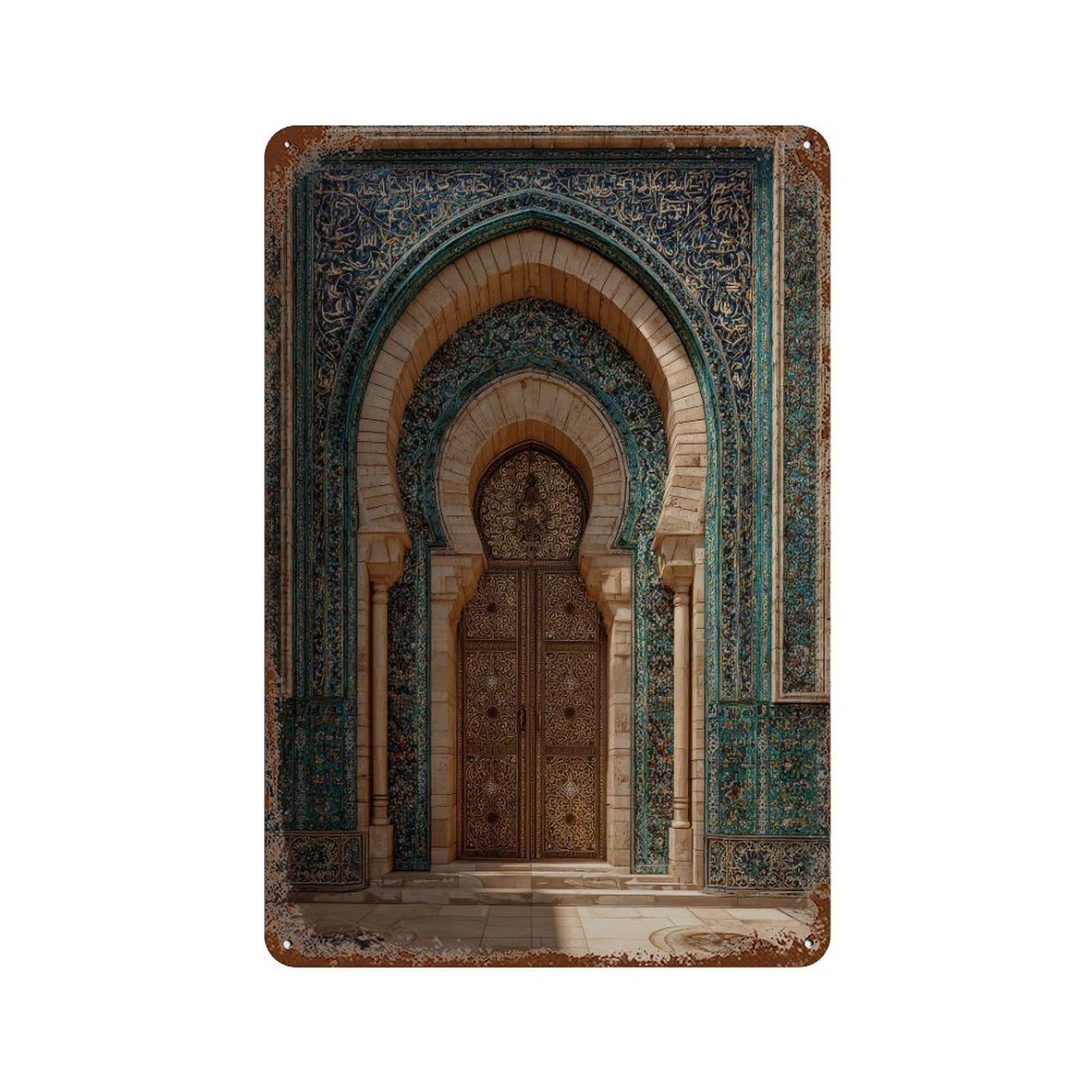 xiaoxiaoshen Mosque Entrance. Islamic Ornate Architecture Wall Decor Art Metal Tin Poster Modern Home Decor Art Home Bar Shop Decorations Vintage Sign 30x20cm
