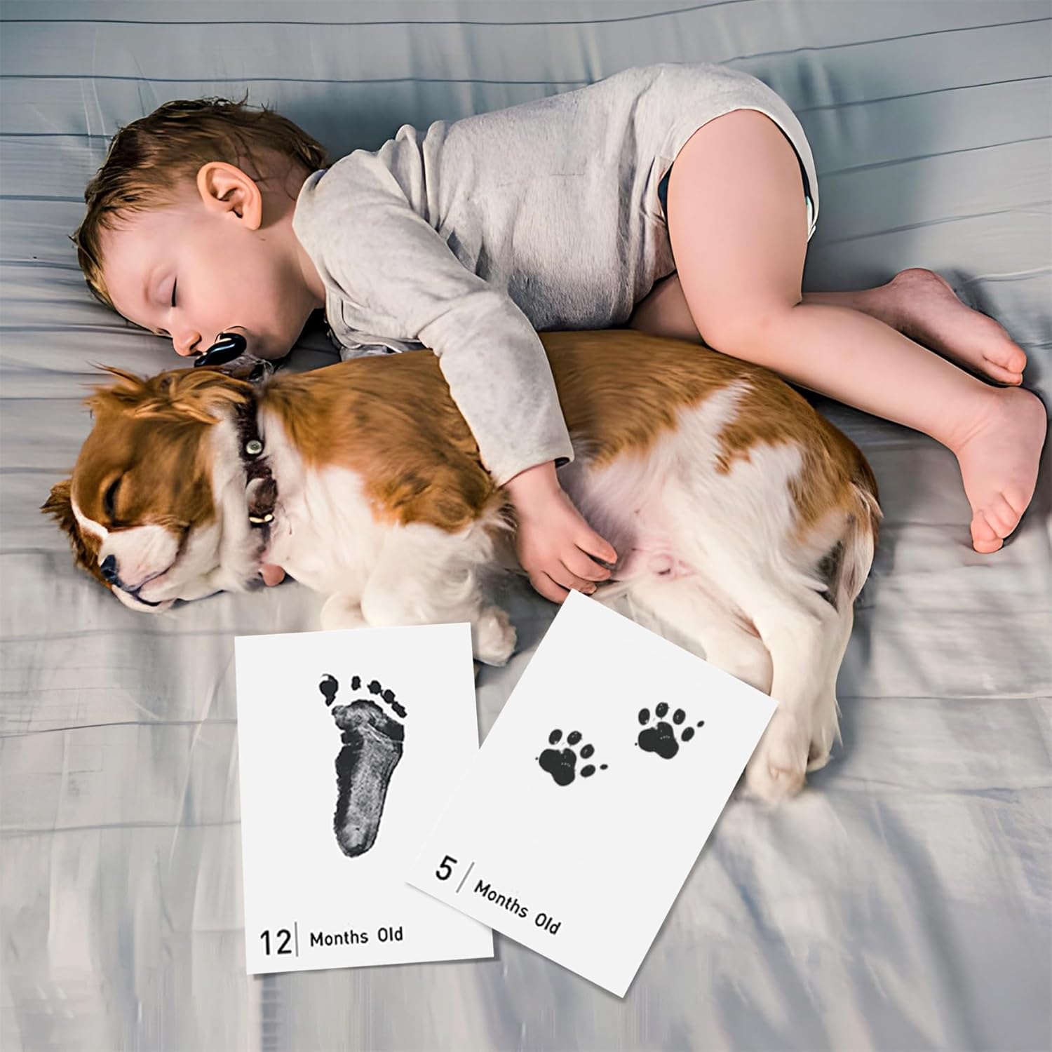 Baby Inkless Milestone Cards Hand Casting Kit Ink Print Hand and Footprint Kit Dog or Cat Pet Paw Print Kit Baby Newborn Footprint Kit Photo Album Keepsake Book Feet Stamp (White Gift Box + Album)