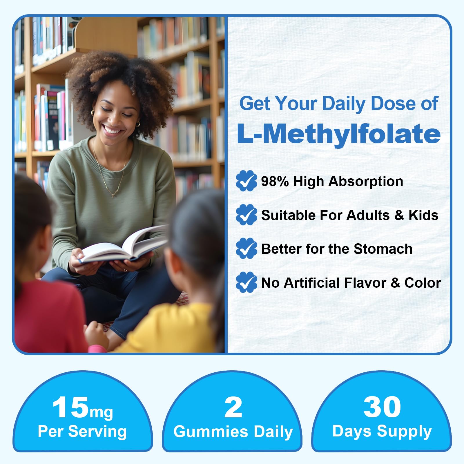 L-Methylfolate 15mg Gummies with Methyl B12, Folate 5-MTHF Supplement for Mood, Brain Health, Cognition & Immunity, Sugar Free, Vegan, 60 Count — Amazon image 8