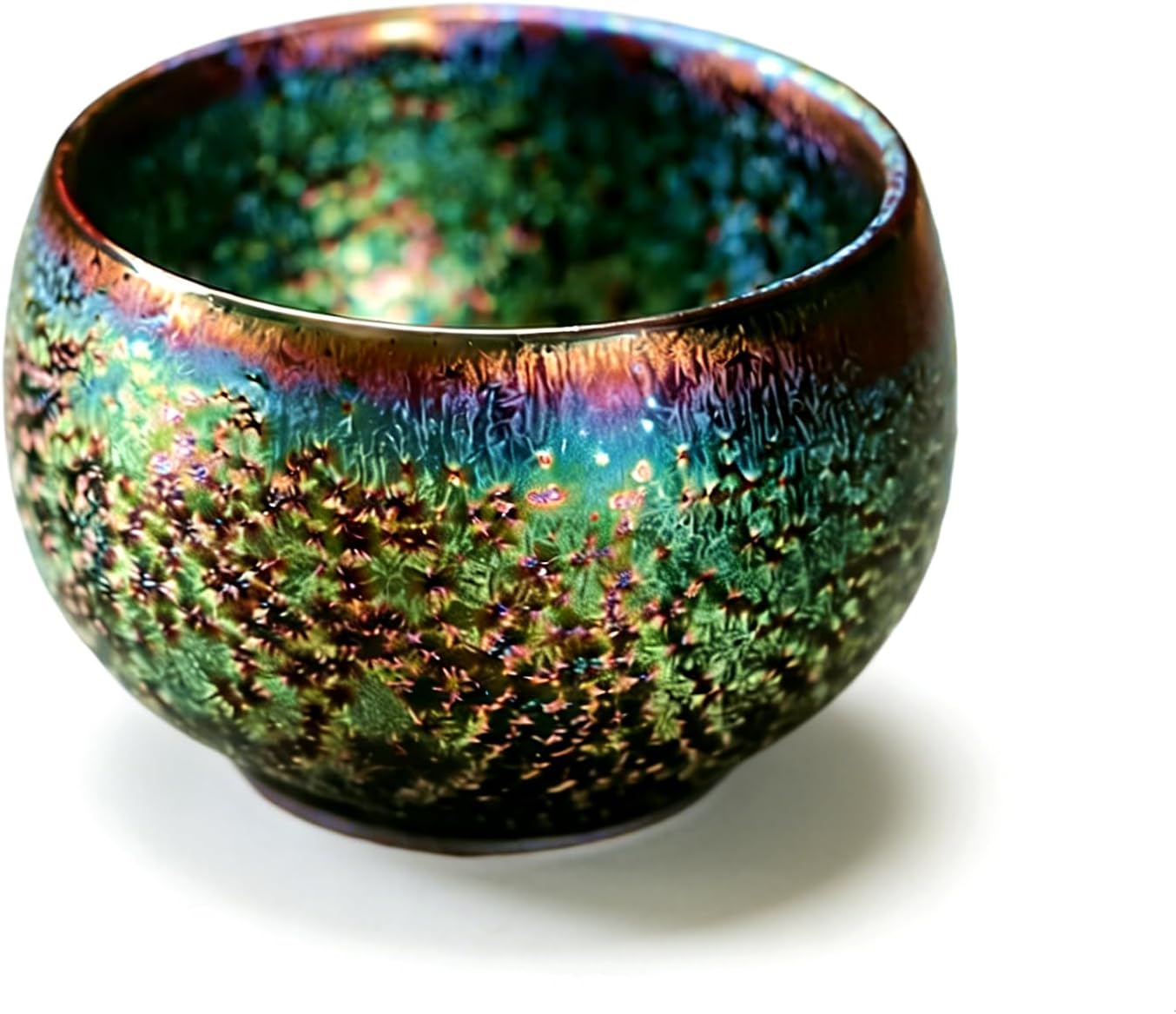 Chinese Jianzhan Tea Cup - Unique Peacock Glaze, 6.5 oz Handmade Traditional Ceramic Small Teacup for Kungfu Zen Tea Ceremony, Art Deco Collection Gift for Tea Lovers