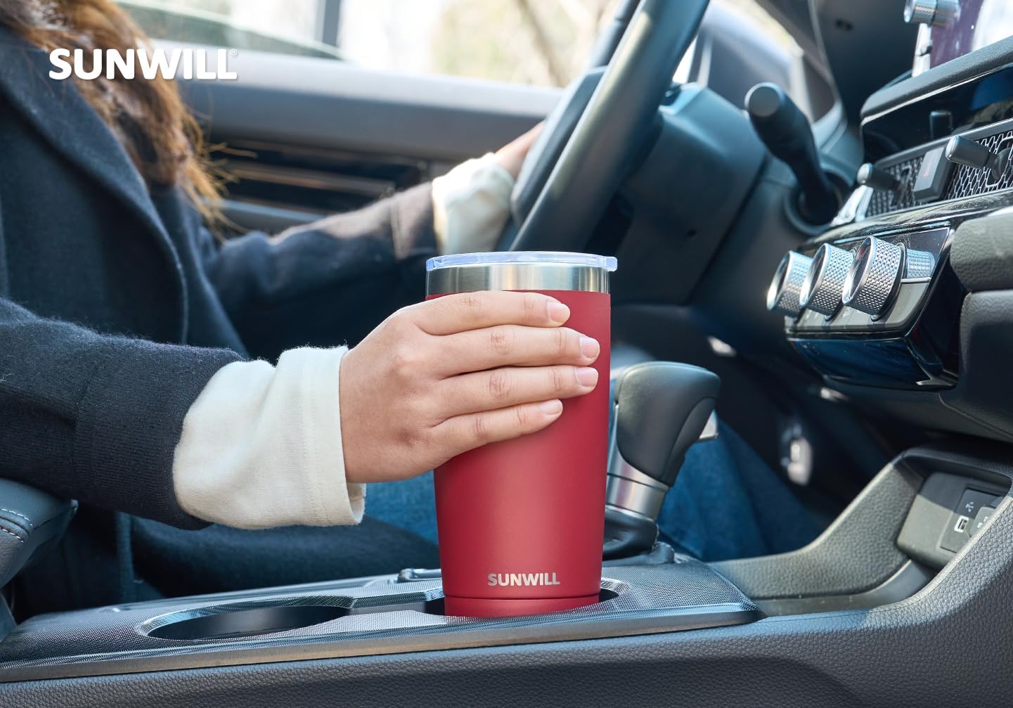 SUNWILL Travel Coffee Tumbler 20 oz, Insulated Mug with Lid, Stainless Steel Cup for Hot and Cold Drinks, Powder Coated Wine Red - Image 6