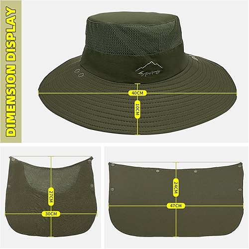 Sombrero de pesca para hombre, sombrero de protección solar con malla extraíble, cubierta de solapa para el cuello, correa resistente al viento para