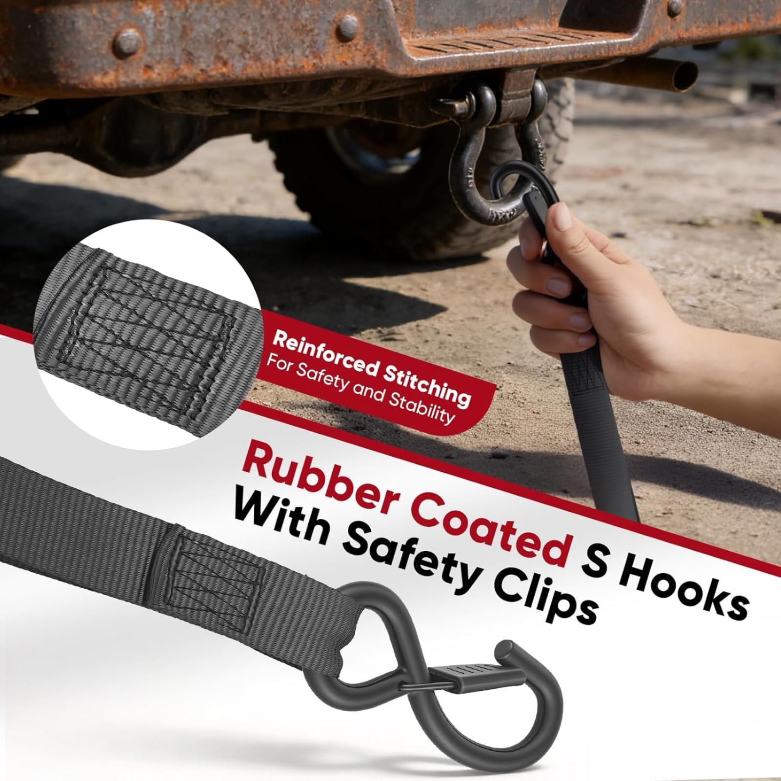 Cinghia a Cricchetto Autoavvolgente, 3.5m x 25mm 2 Pezzi | Fettuccia in Poliestere, Resistenza alla Rottura 680 kg, per Fissaggio Carico su Camion, Rimorchio, Moto e Barca