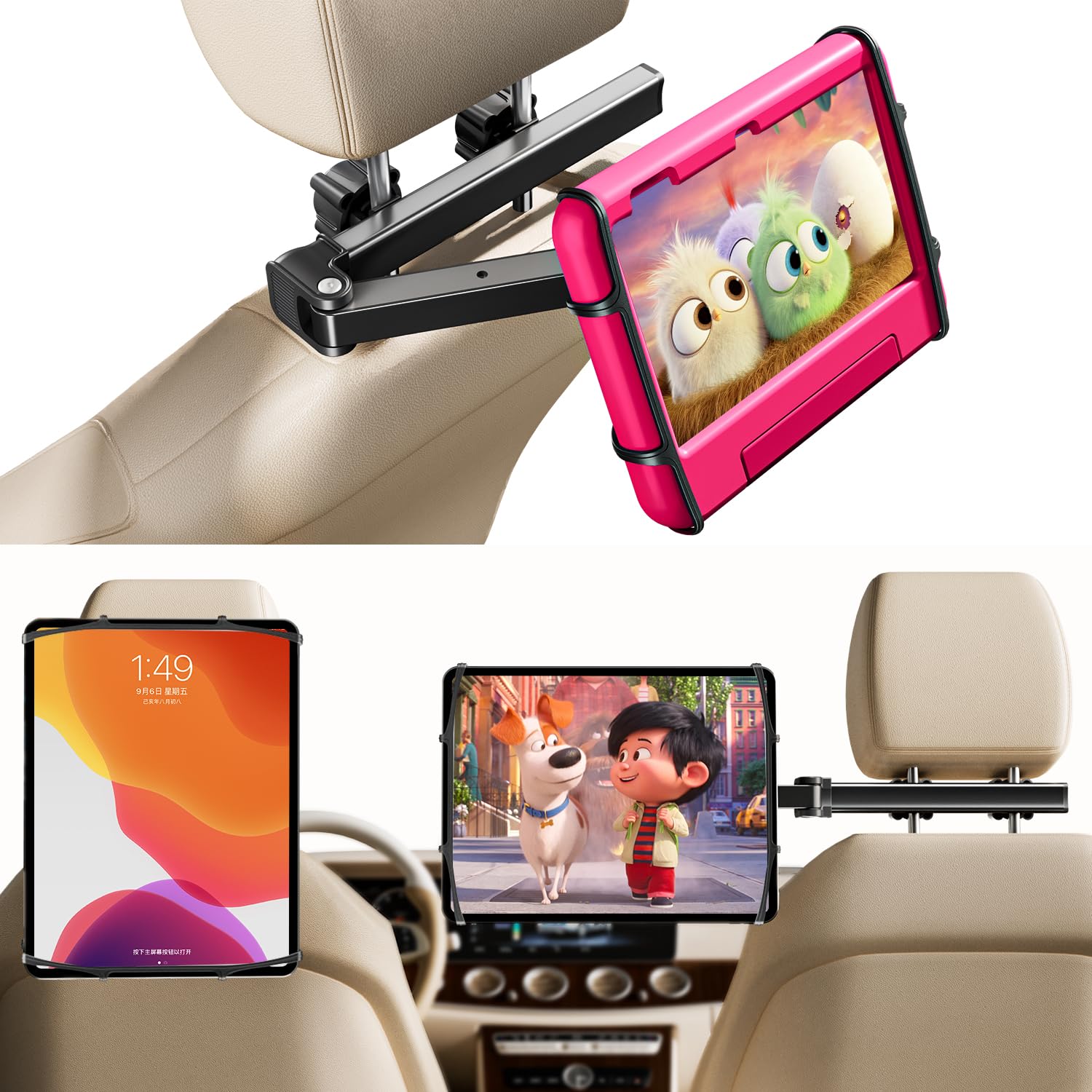 FANGOR 車載タブレットホルダー 後部座席用 伸縮アーム 360°回転 7～13インチ対応 iPad・Galaxy Tab・Fire HD対応