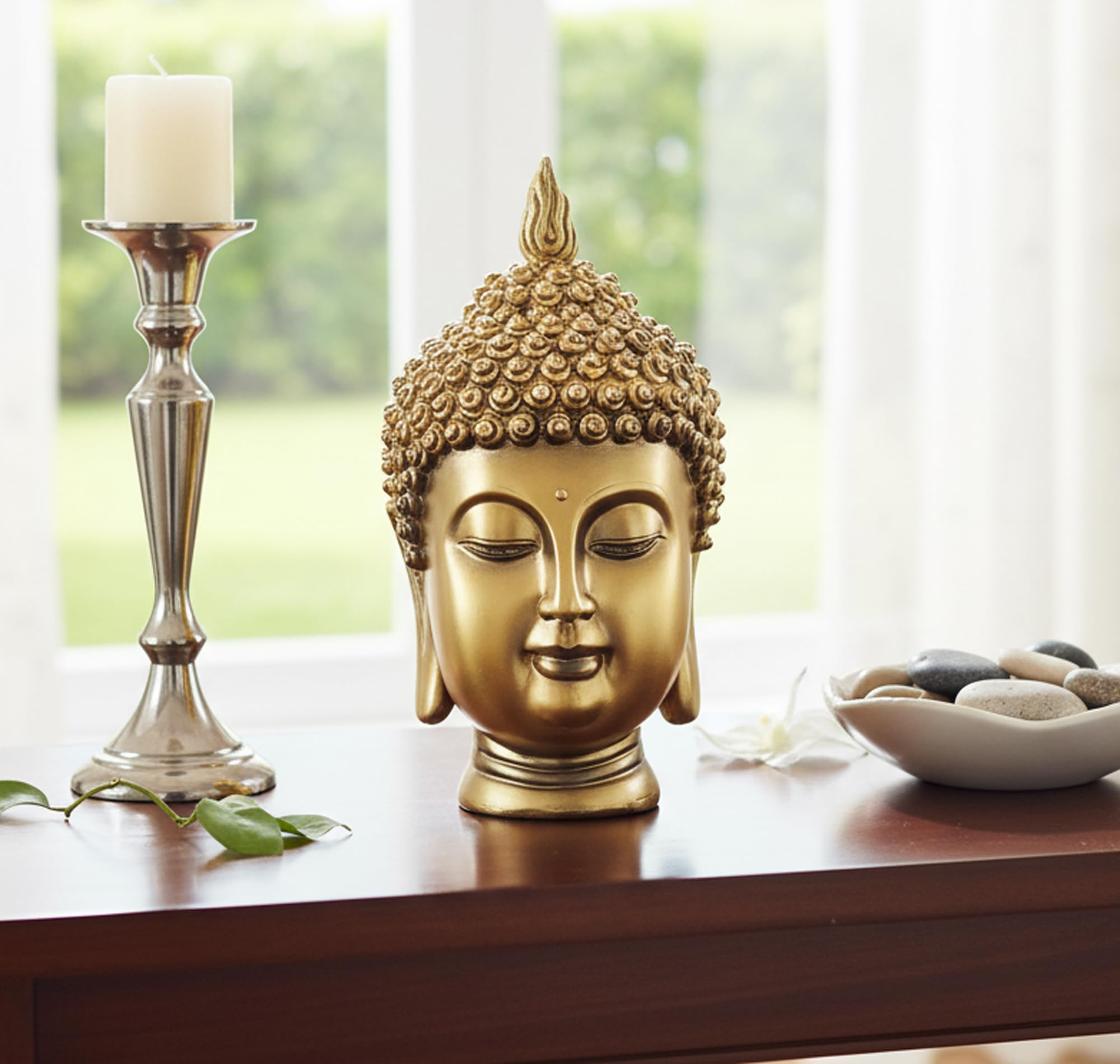 ESPLANADE 9" Buddha Face Showpiece | Buddha Head | Home Decor | Idol | Statue | Figurine | Murti | Tibetan Buddhist Statue