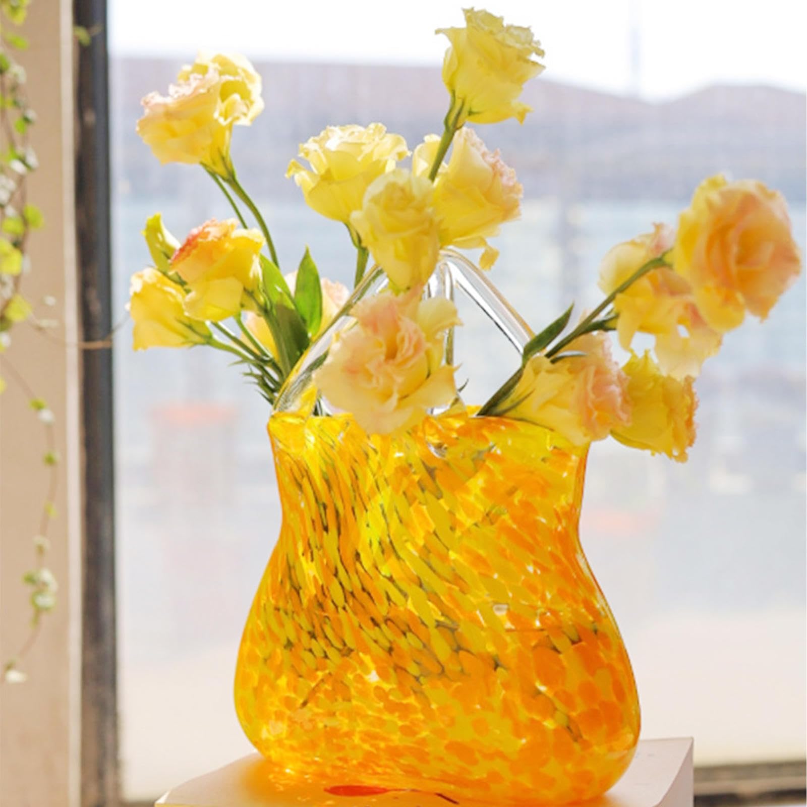 Vaso Portamonete in Vetro, vasi in Vetro con Bolle d'Aria Vaso a Forma di Borsa Portamonete in Vetro, per Decorazioni domestiche, Eventi, Ufficio, Giardino, Matrimonio, Viola