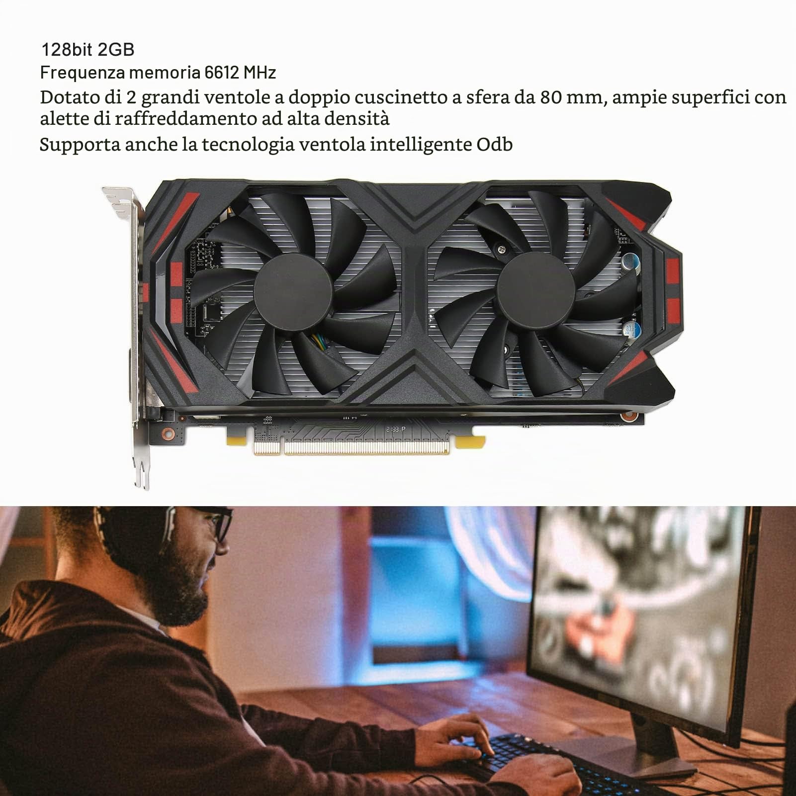 Luqeeg Scheda Grafica GTX 950 da 2 GB Gddr5 Schede Video a 128 Bit per Giochi per PC, Supporto Uscita Risoluzione 4k, Directx 12, Interfaccia DVI DP HDMI