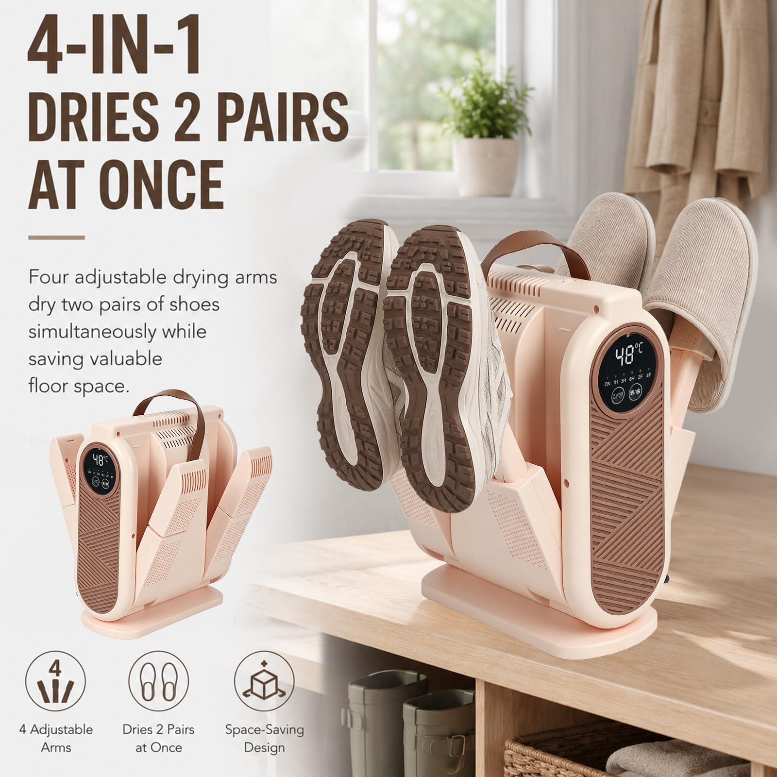 Asciugascarpe elettrico 6 in 1, con timer da 3/6/9 ore, design pieghevole, ad asciugatura rapida
