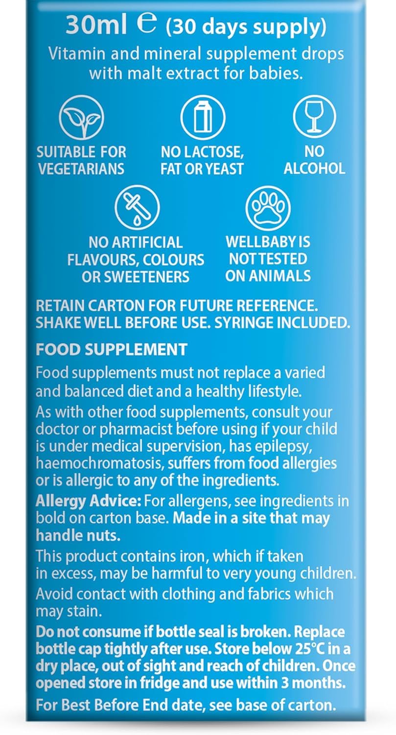Vitabiotics Wellbaby Multivitamin Drops 30ml Liquid Multivitamin for Infants and Toddlers 6 Months to 4 Years with Vitamin D, A & C, Great-Tasting Daily Drops