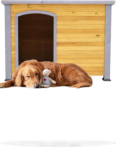 Casa para perros grandes para exteriores, resistente a la intemperie, de madera, con patas elevadas, casa para perros extra grande para invierno,