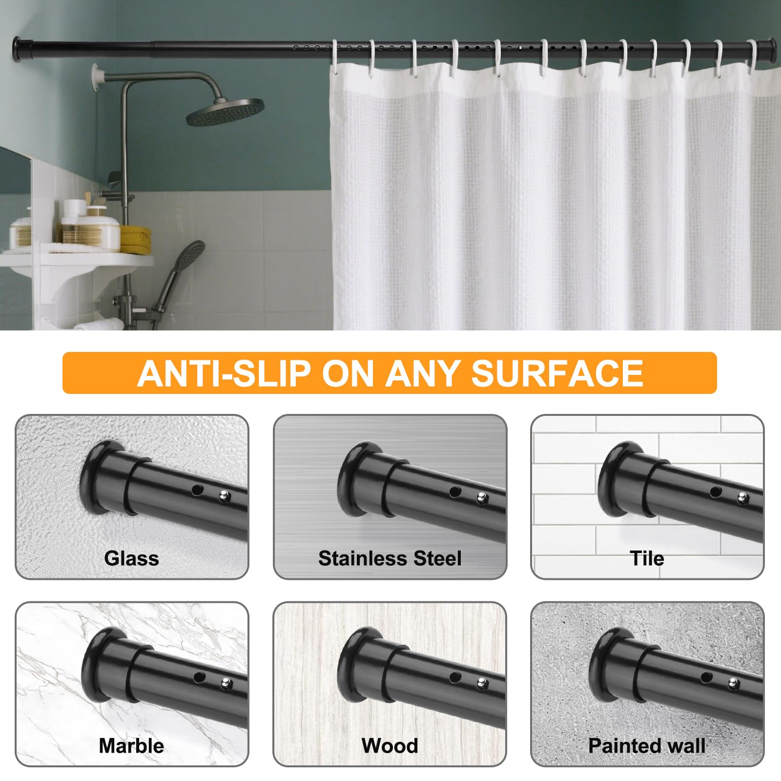 Barra de cortina de tensión resistente, 71-109 cm, barra de armario de resorte, para ventanas o ducha, fácil de instalar, sin taladrar, no se oxida, para baño, diámetro de la barra de 3,2 cm