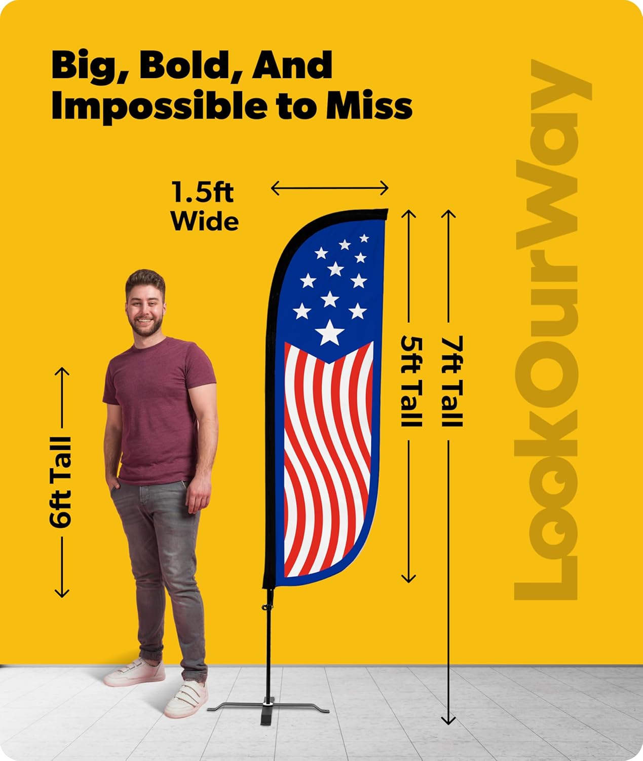 LookOurWay Feather Flag American Flag Complete Set with Poles and X-Stand Base, 5-Feet