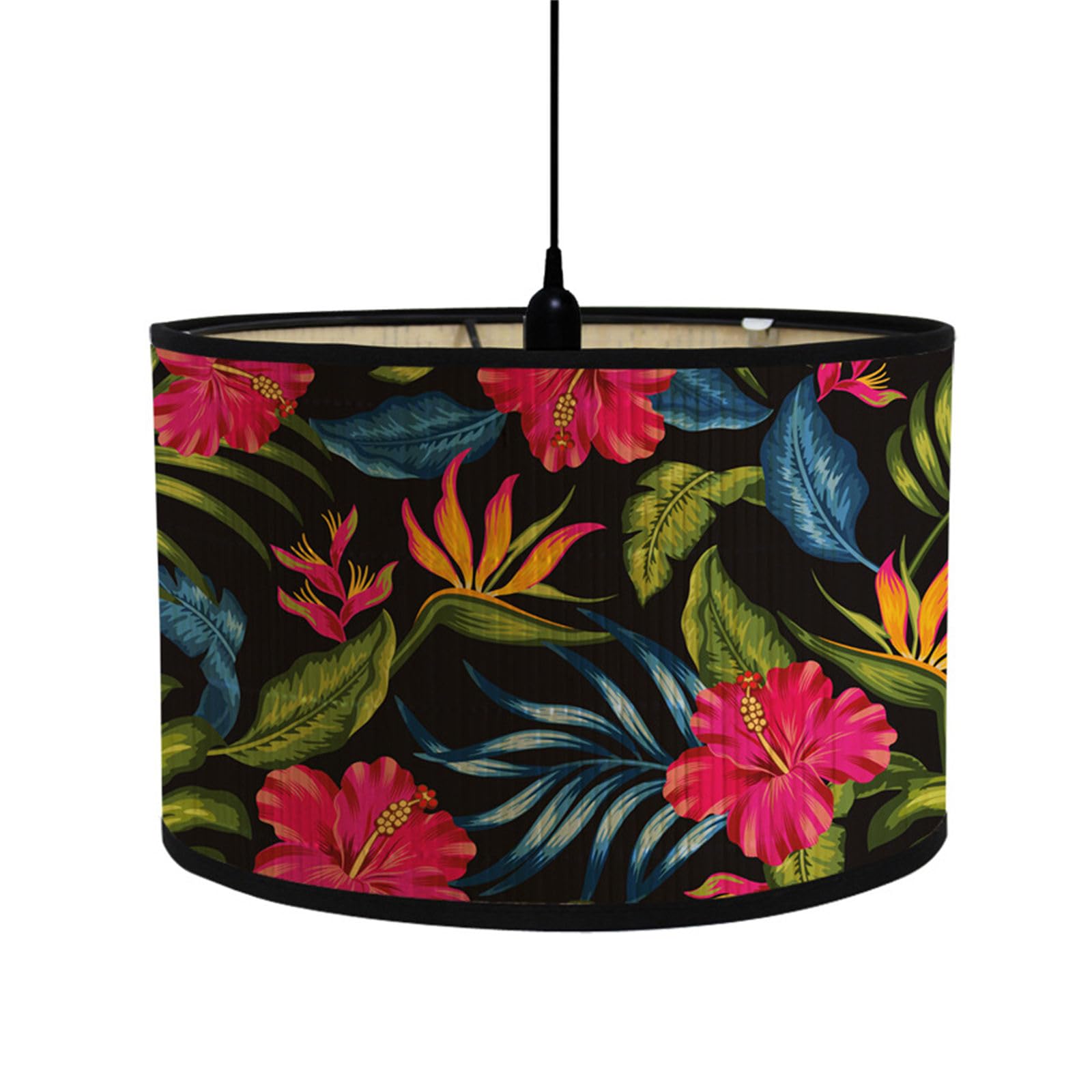 Morbuy Bamboo Lampshade for Table Lamp, Tropical Plants Pattern Vintage Style Diameter 30cm Wooden Bedside Light Lampshade Light Shades Wall Light Lamp Shades (Tropical Flowers)