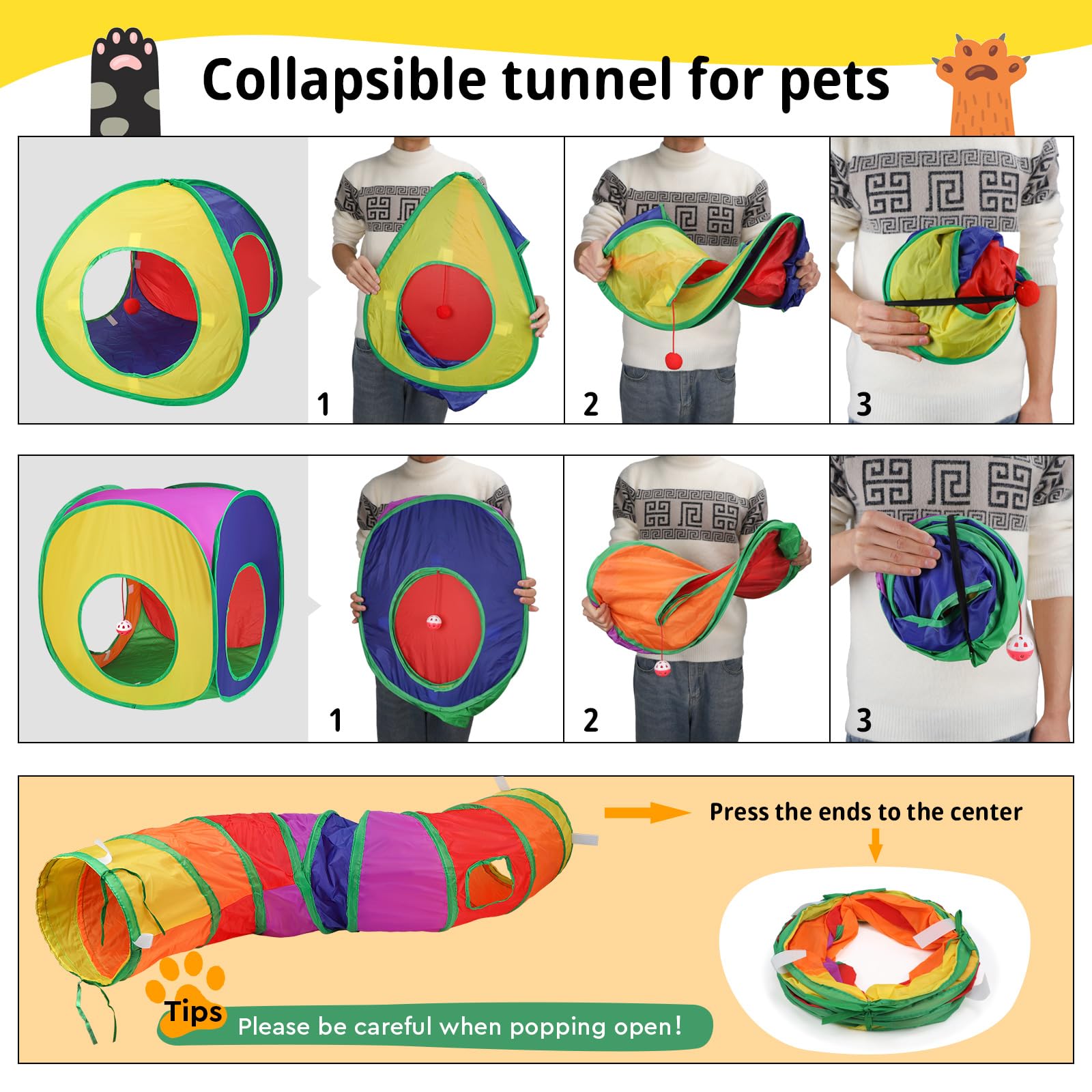 Tunnel Per Gatti Pieghevole SwaWis 3 In 1 - Con Tenda E Cubi, Giocattolo Interattivo Per Animali - Foto 14